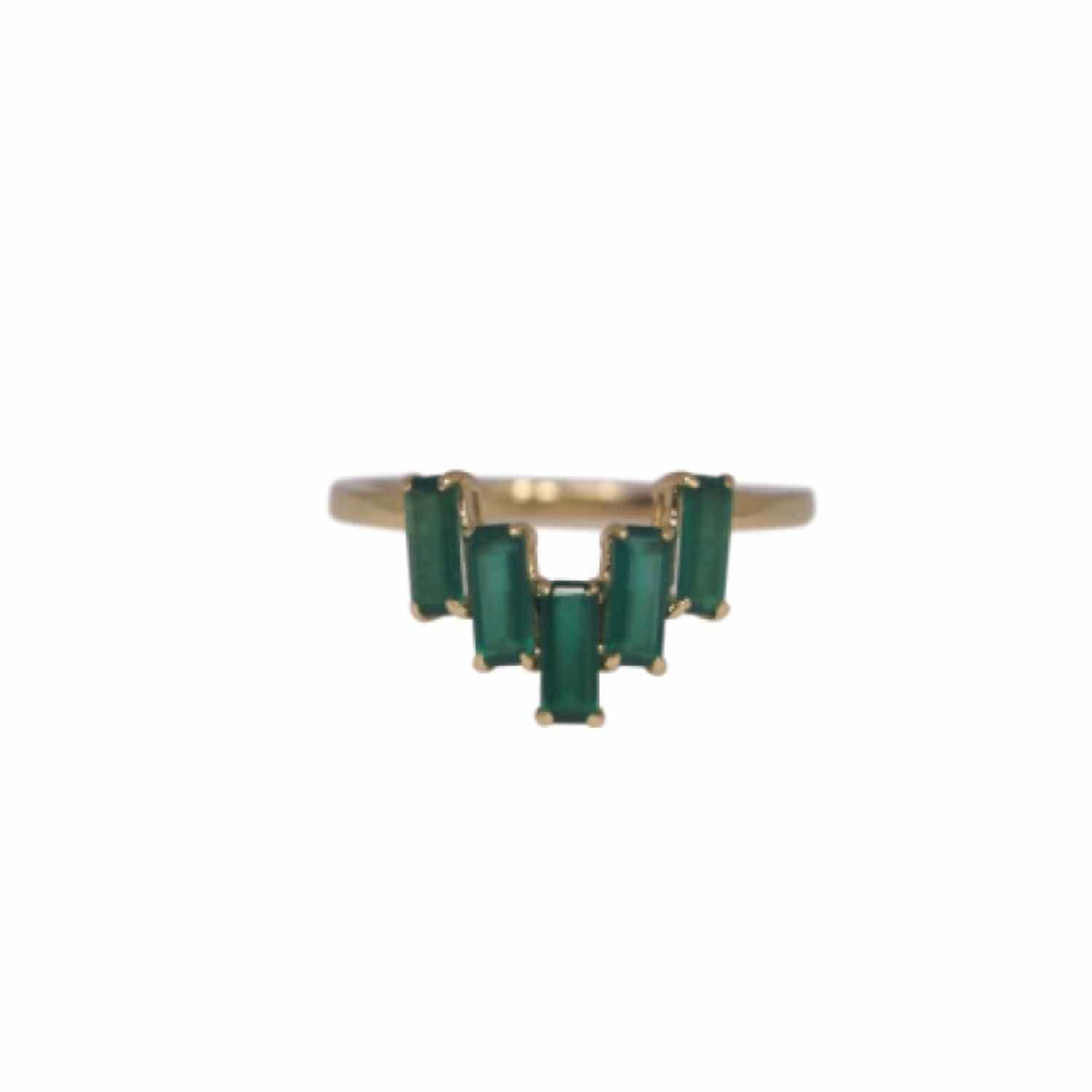 EVELYNE-M BAGUETTE | Green Onyx Five - Ring - 18 Karat Gold
