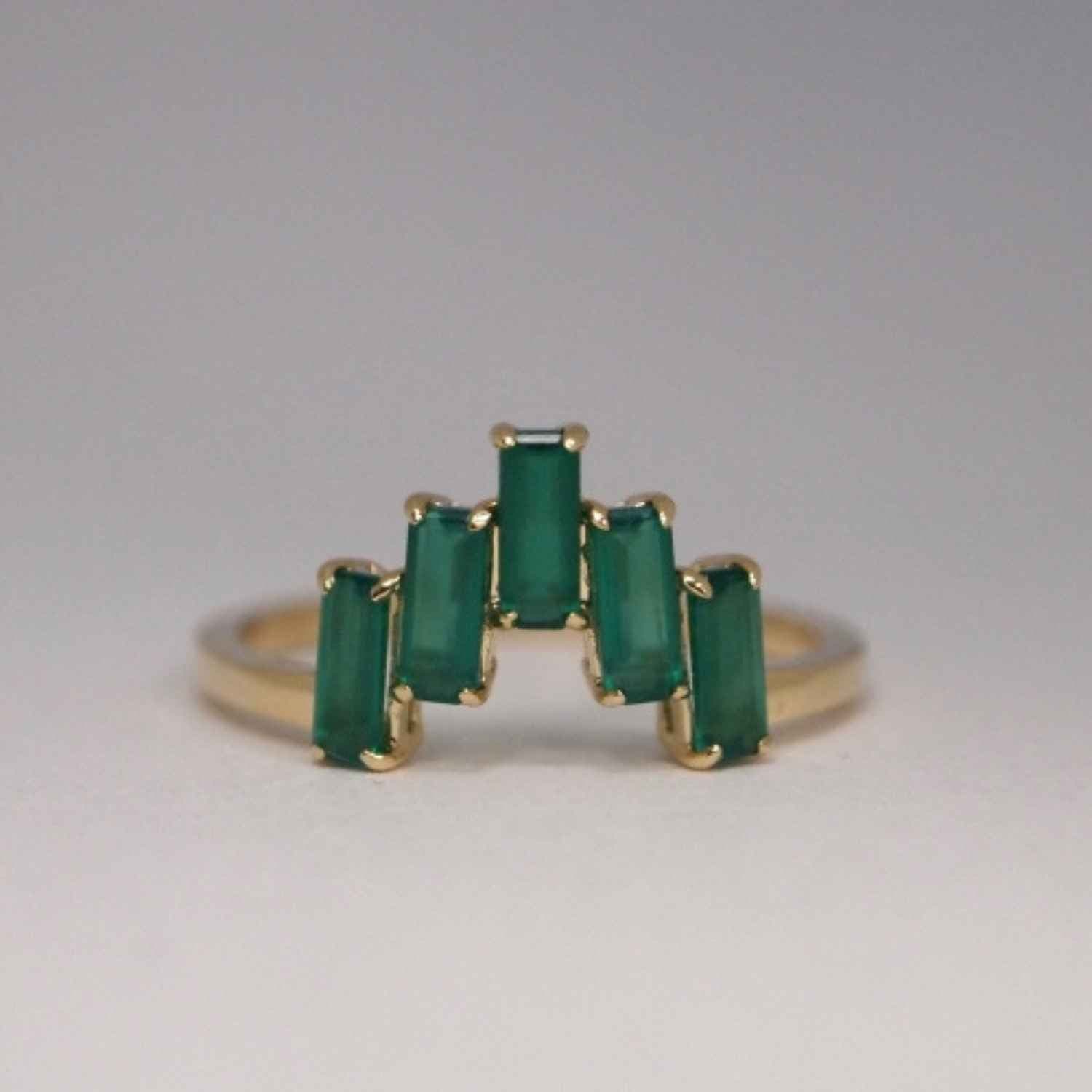EVELYNE-M BAGUETTE | Green Onyx Five - Ring - 18 Karat Gold
