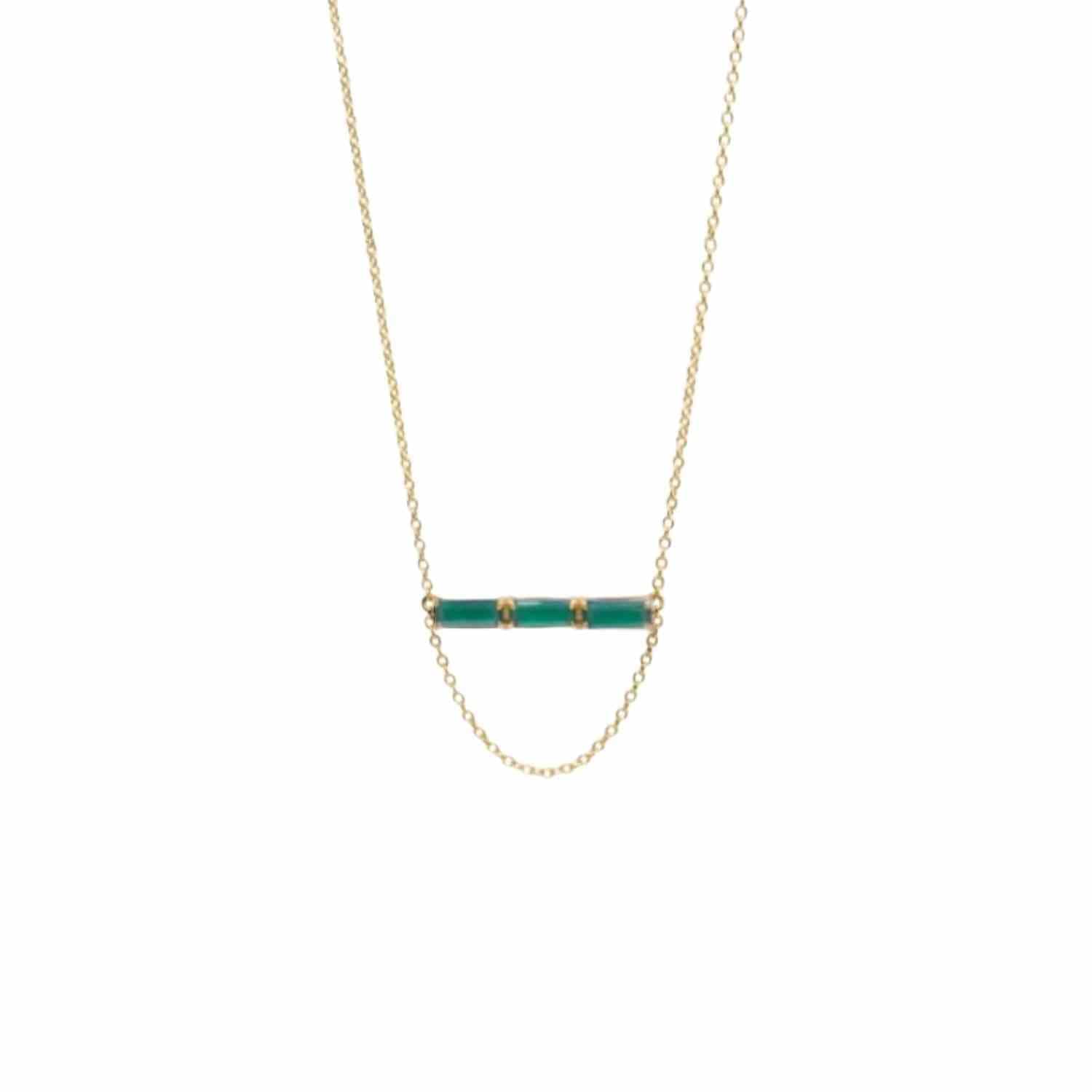 EVELYNE-M 50-55cm BAGUETTE | Green Onyx Three - Necklace - 18 Karat Gold