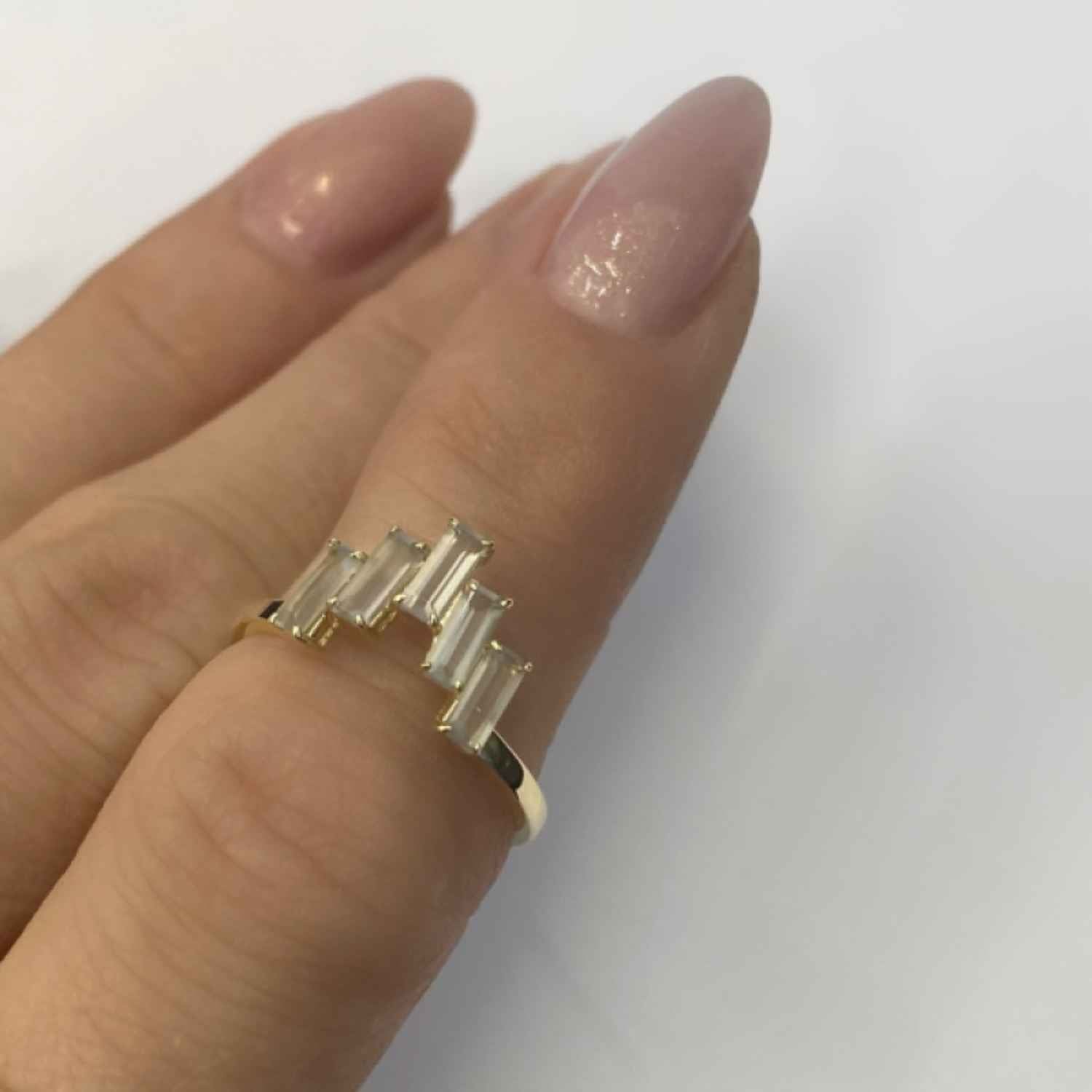 EVELYNE-M BAGUETTE | Grey Moonstone Five - Ring - 18 Karat Gold