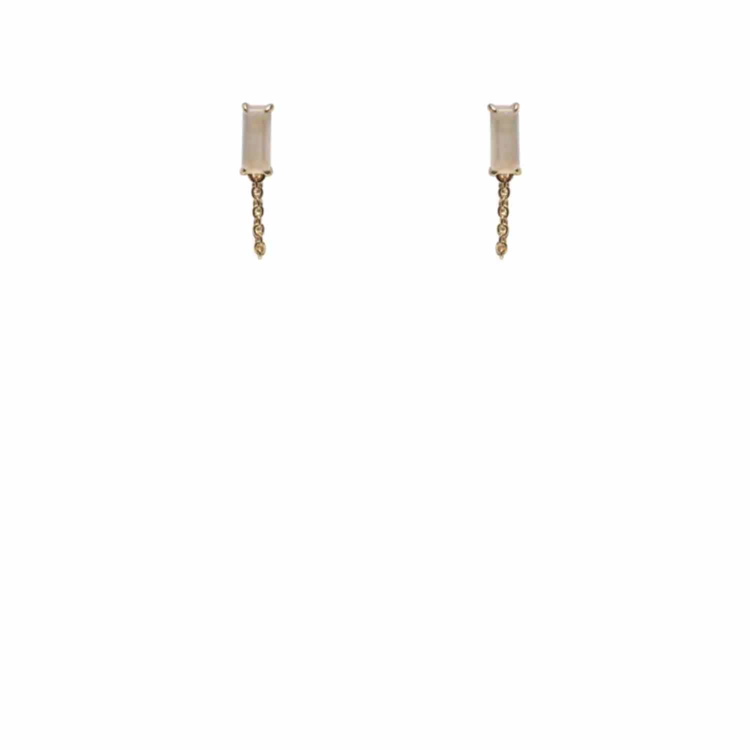 EVELYNE-M BAGUETTE | Paper Moonstone Chain - Stud Earring - 18 Karat Gold