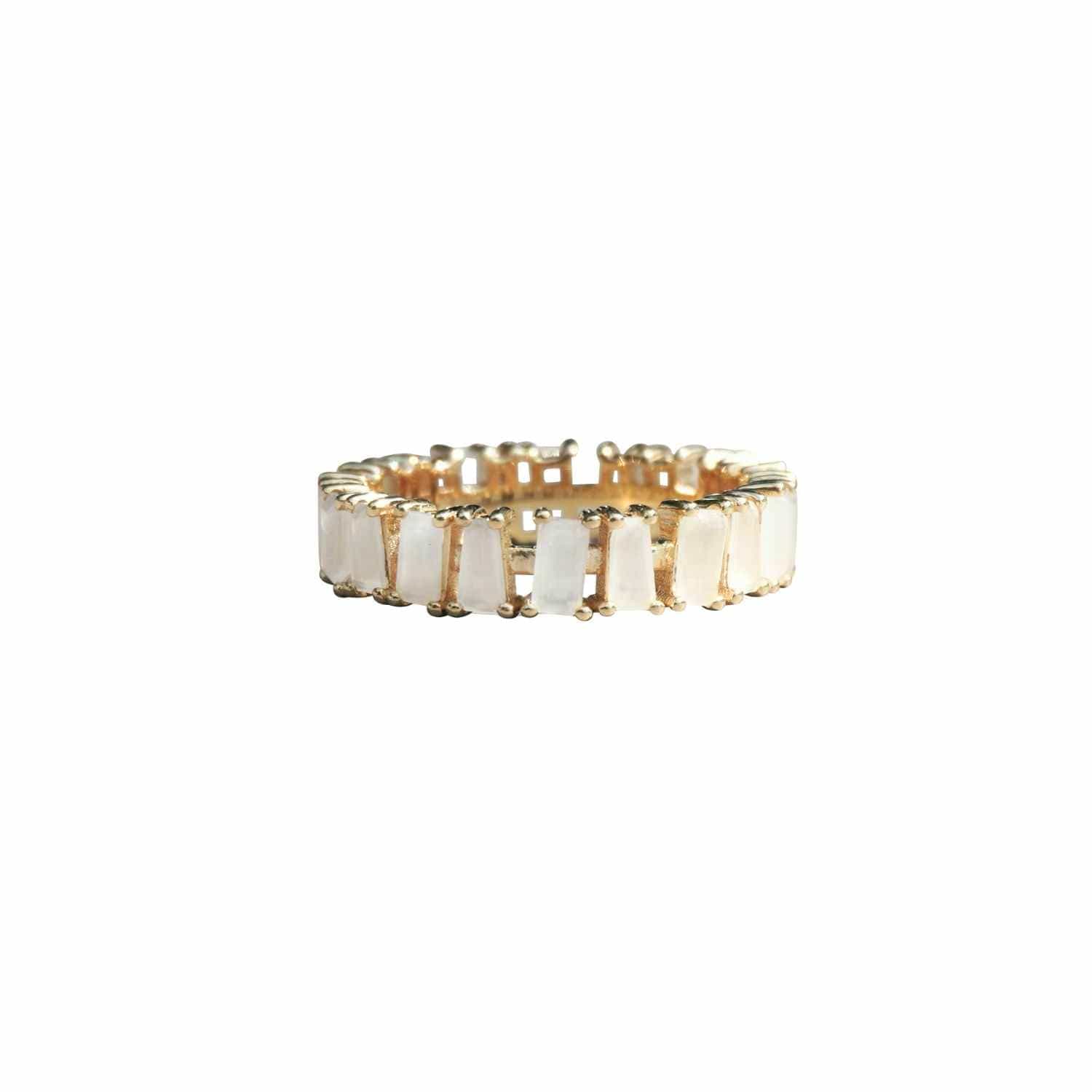 EVELYNE-M BAGUETTE | Paper White Moonstone Carousel - Ring - 18 Karat Gold
