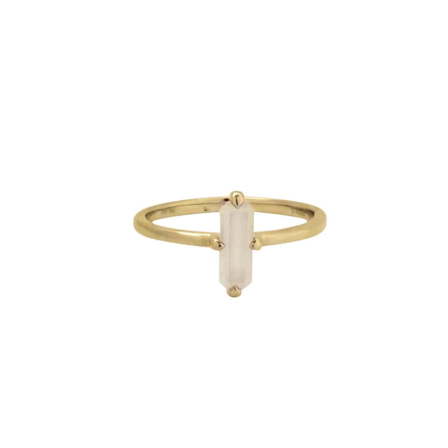 EVELYNE-M BAGUETTE | Paper White Moonstone Cross - Ring - 18 Karat Gold