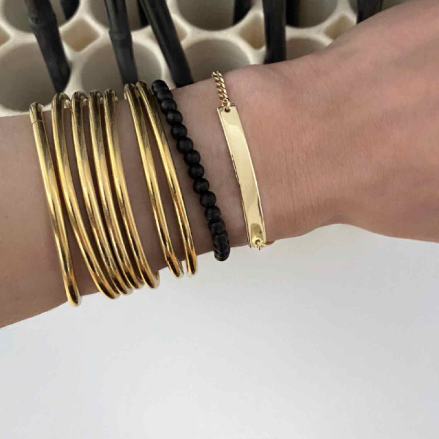 EVELYNE-M CURB | Plaque Slim Long - Bracelet - Gold
