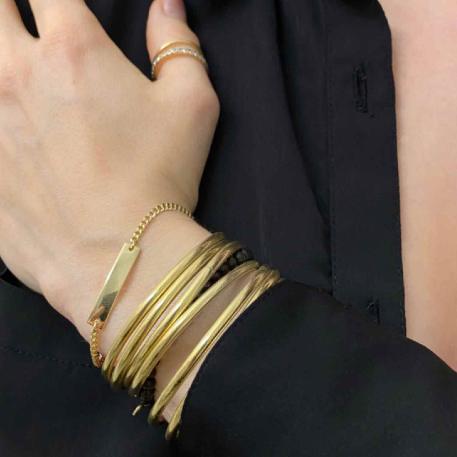 EVELYNE-M CURB | Plaque Slim Short - Bracelet - Gold