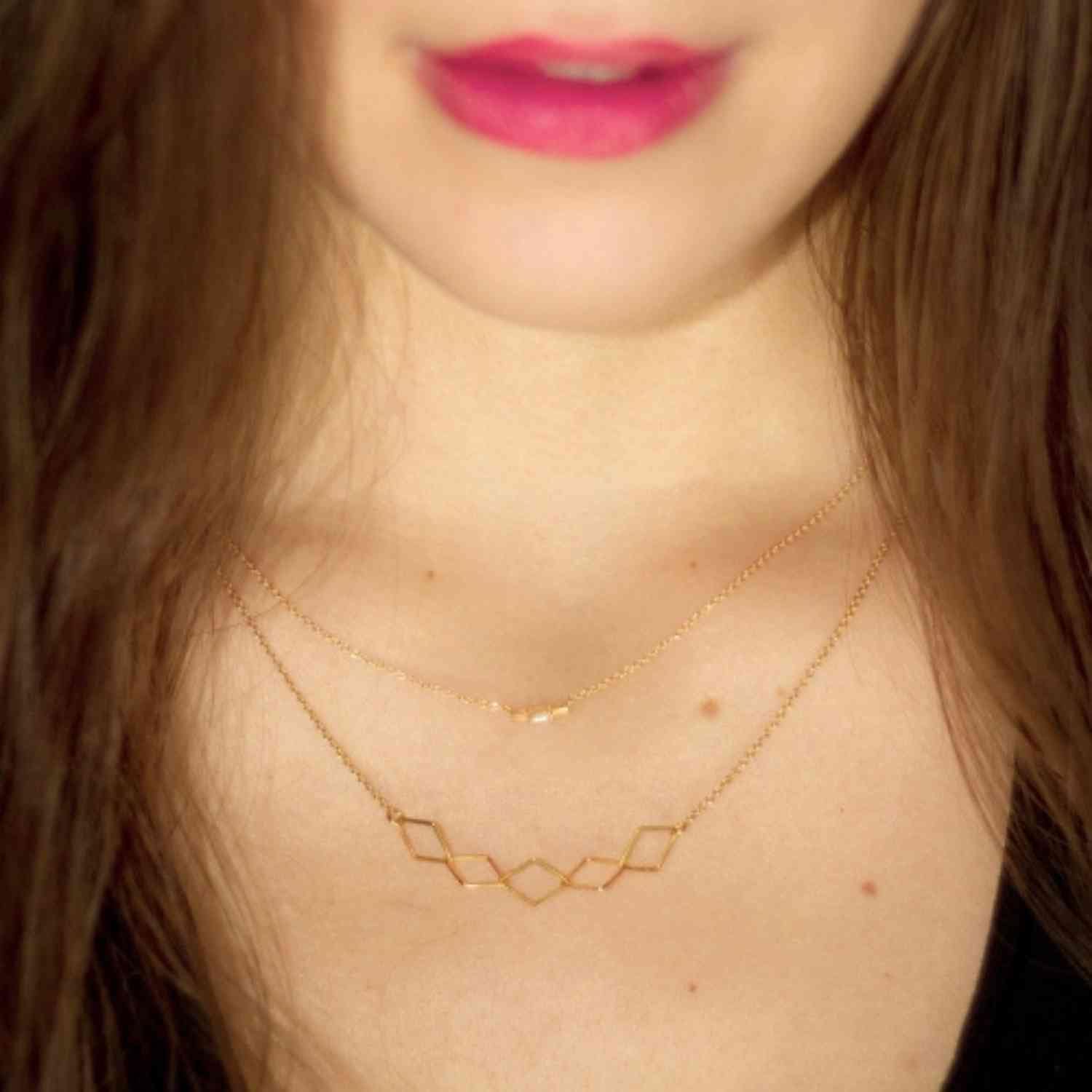 EVELYNE-M 50cm OPALIA | Rhombus Five - Necklace - Gold