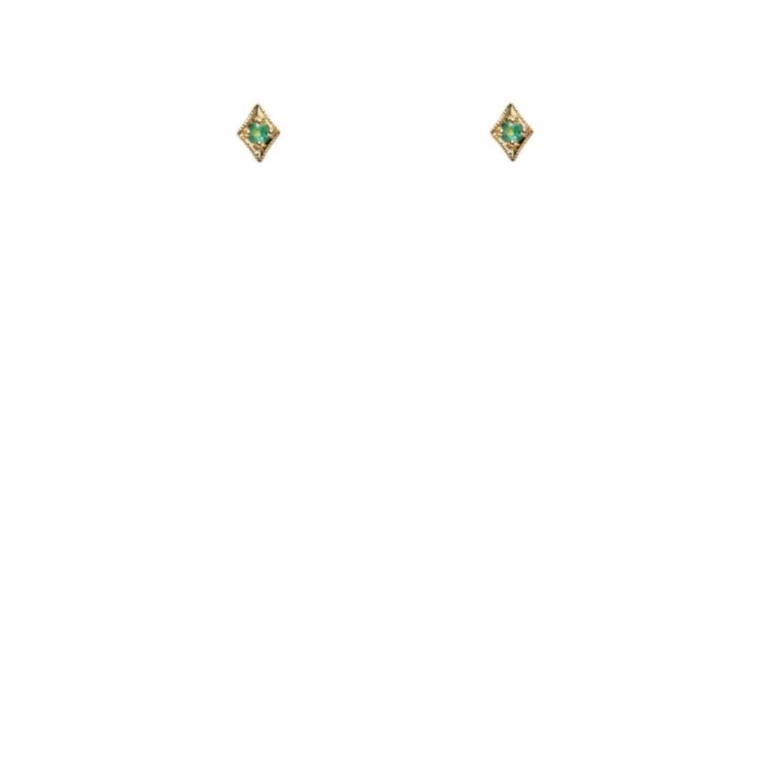 EVELYNE-M OPALIA | Vintage Rhombus Emerald - Stud Earring - 18 Karat Gold