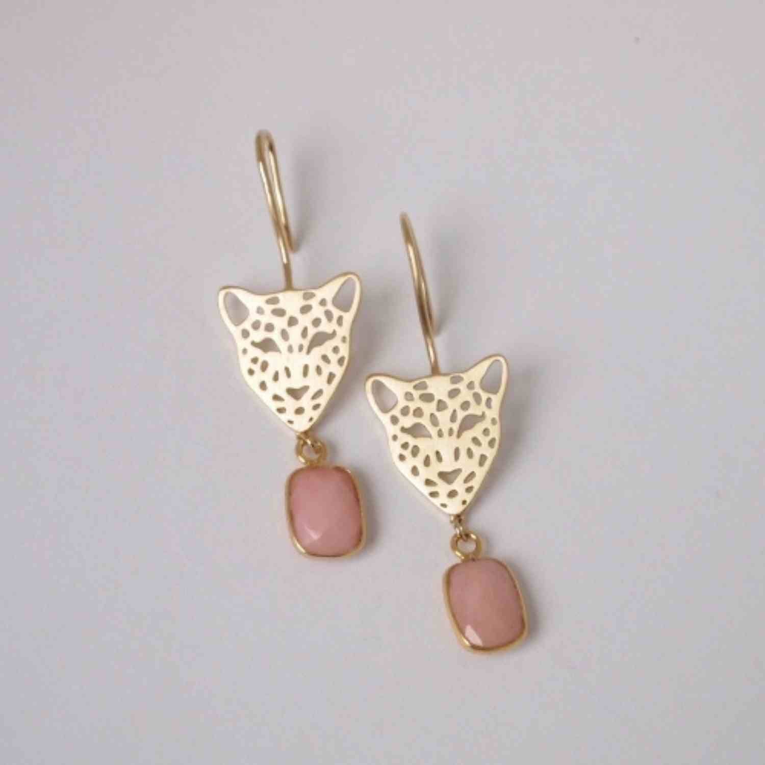 EVELYNE-M Paar PANTHERA | Pink Opal Big Head - Earring - Gold
