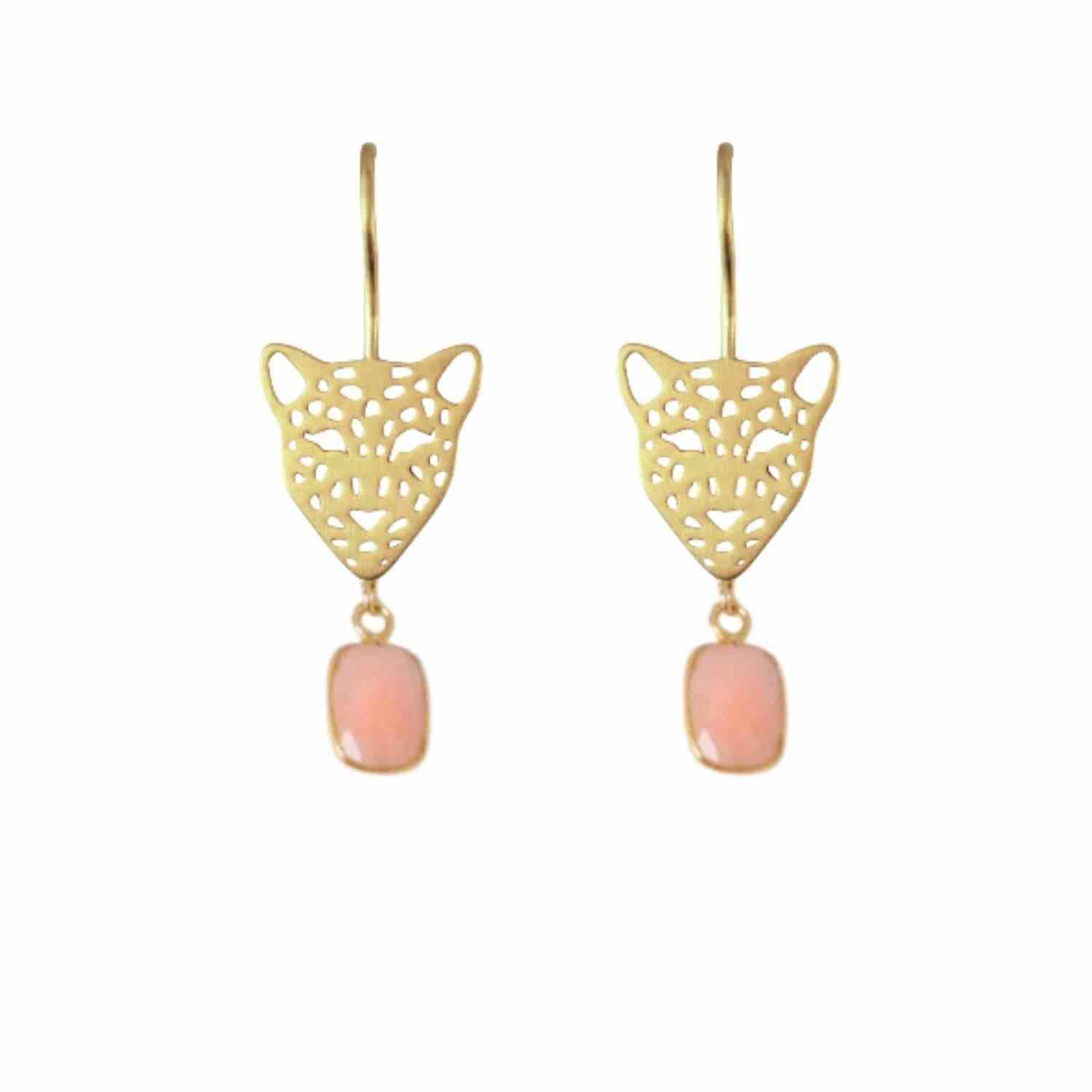 EVELYNE-M Paar PANTHERA | Pink Opal Big Head - Earring - Gold