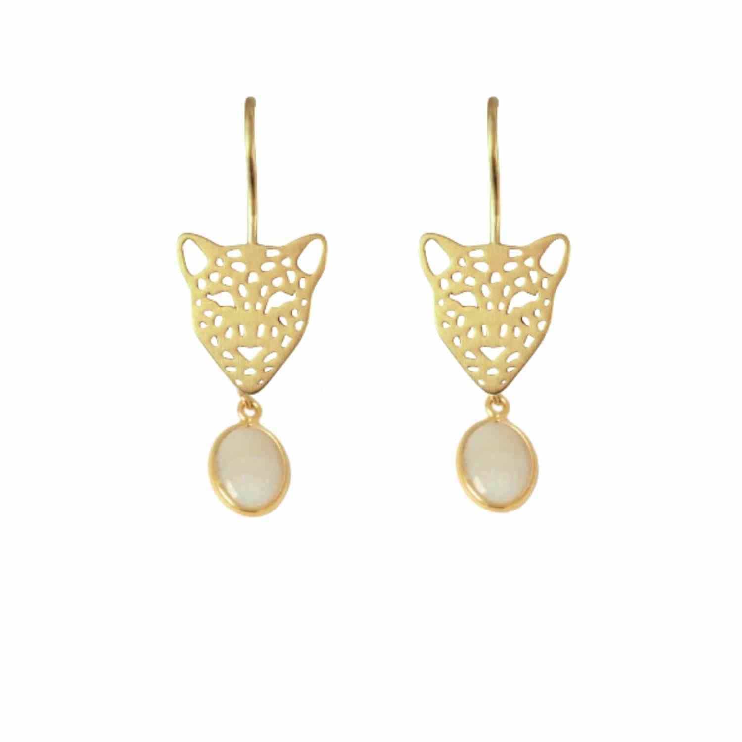 EVELYNE-M PANTHERA | White Opal Big Head - Earring - Gold