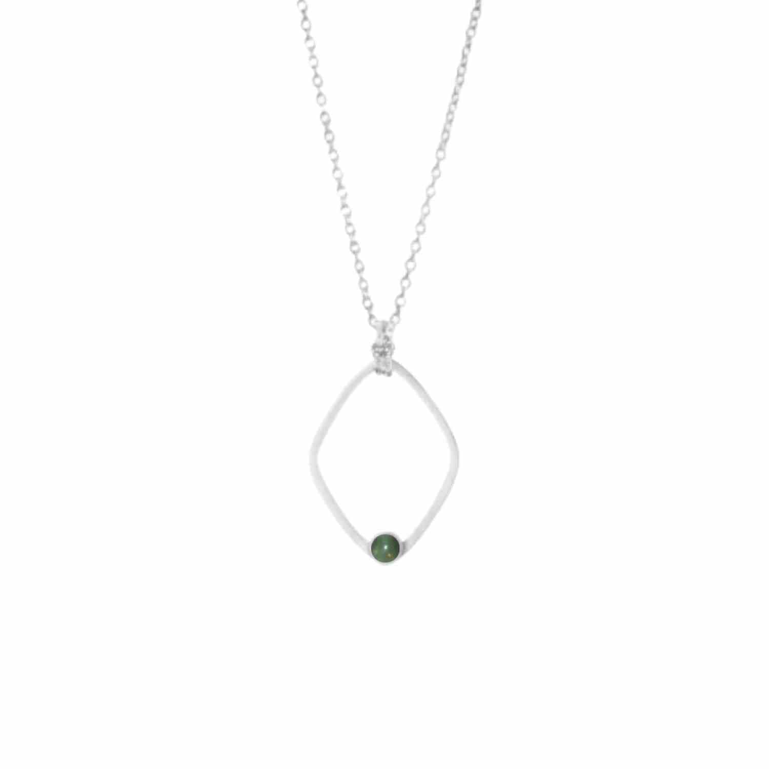 EVELYNE-M PETIT POINT | Green Jade Rhombus - Necklace - Silver