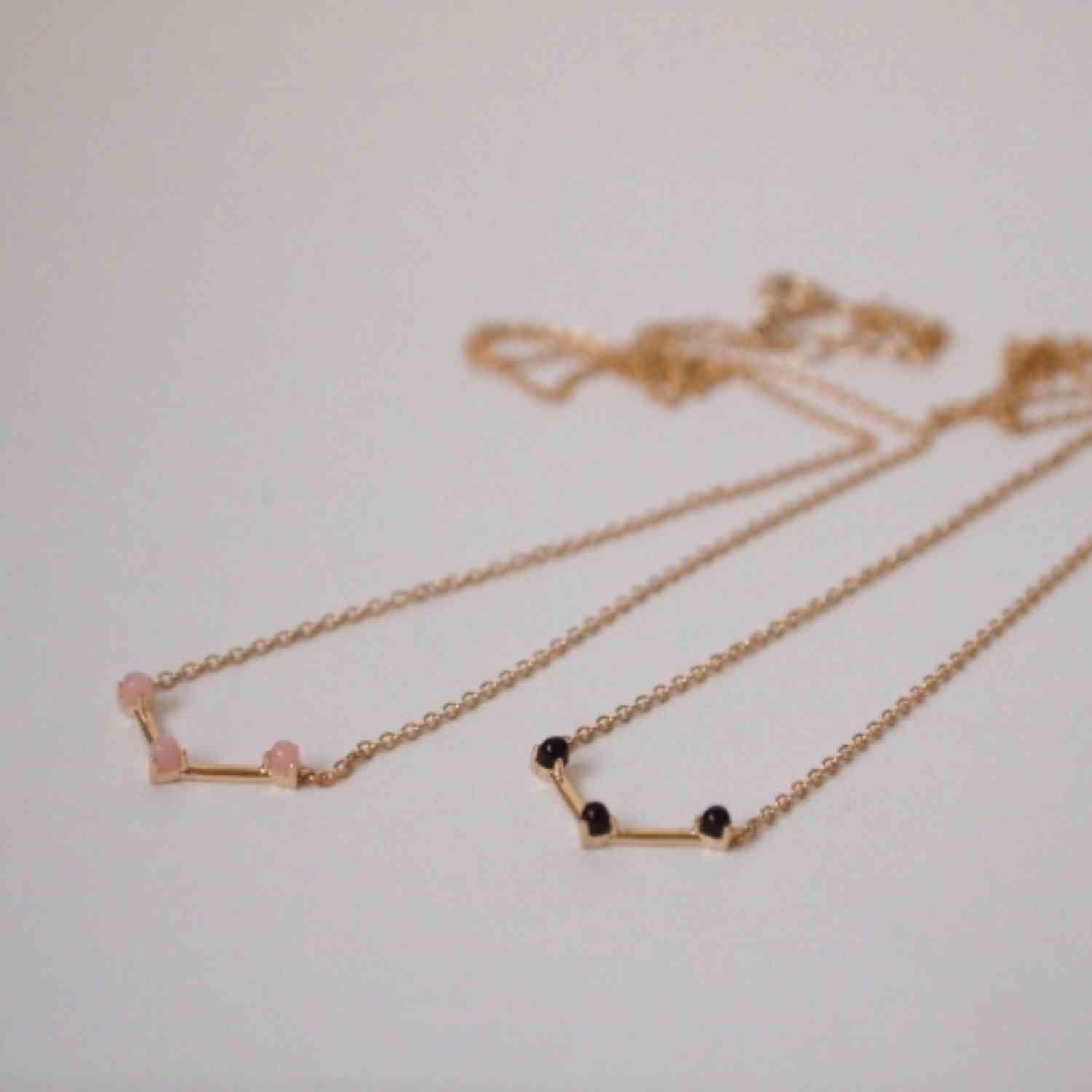 EVELYNE-M 38-42.5cm PETIT POINT | Pink Opal Musca Constellation - Necklace - 18 Karat Gold