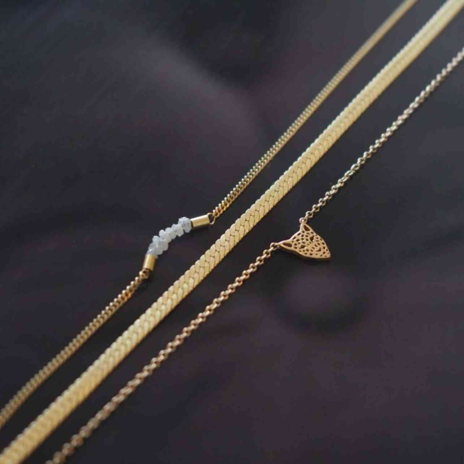 EVELYNE-M 42.5cm ROCKS | White Rough Diamond - Necklace - Gold
