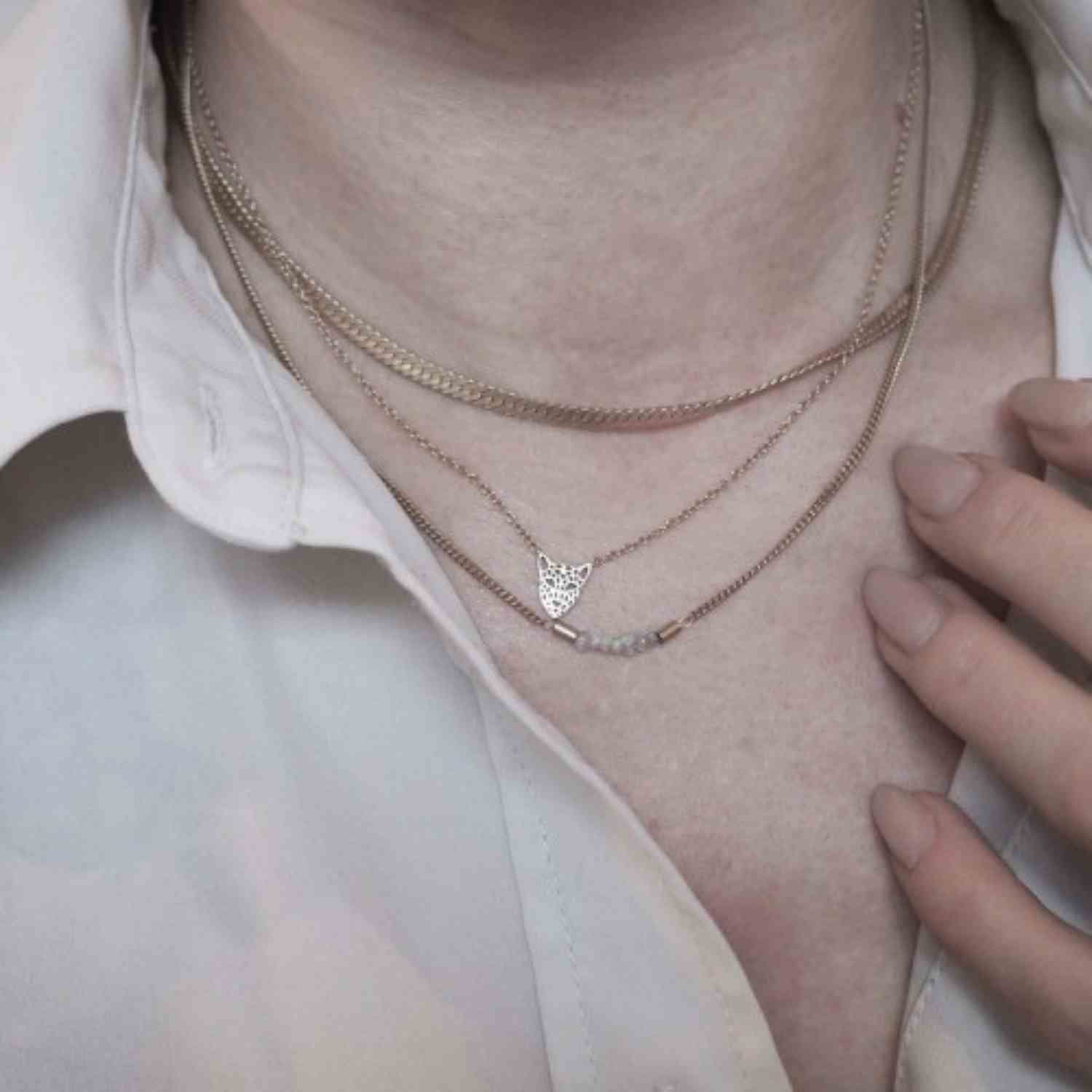 EVELYNE-M 42.5cm ROCKS | White Rough Diamond - Necklace - Gold
