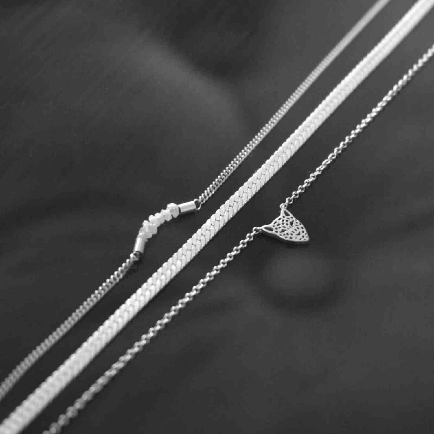 EVELYNE-M 42.5cm ROCKS | White Rough Diamond - Necklace - Silver