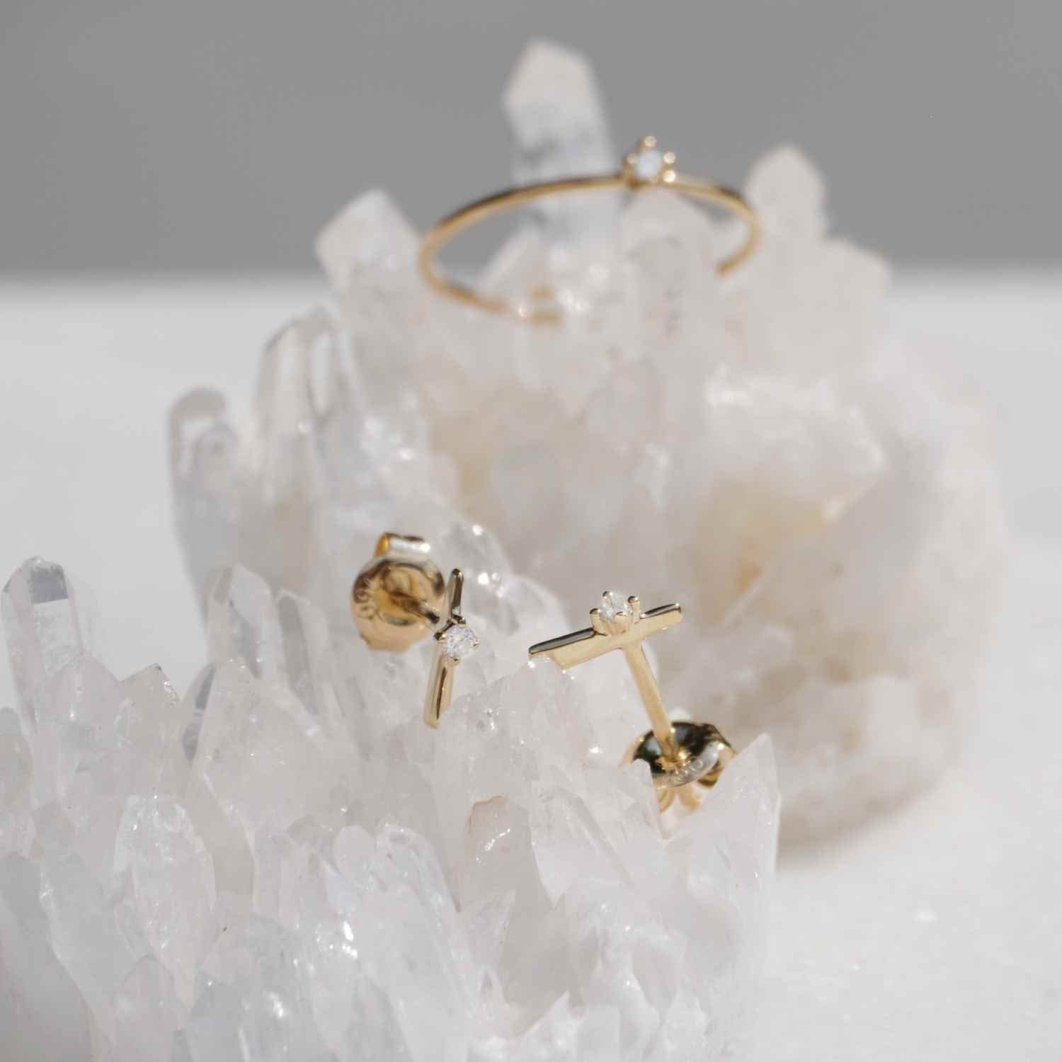 EVELYNE-M SMILODON | Sting Diamond White - Stud Earring - 18 Karat Gold