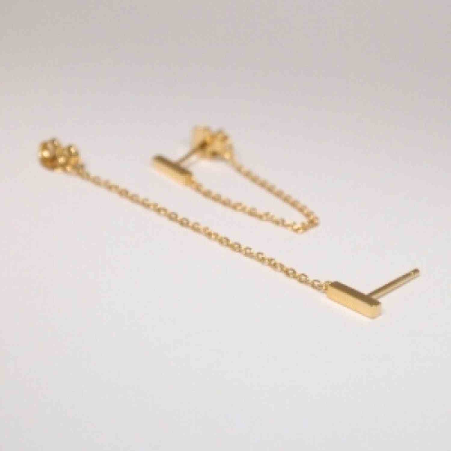 EVELYNE-M STRIPES&JOIST | Bar Chaining - Stud Earring - Gold