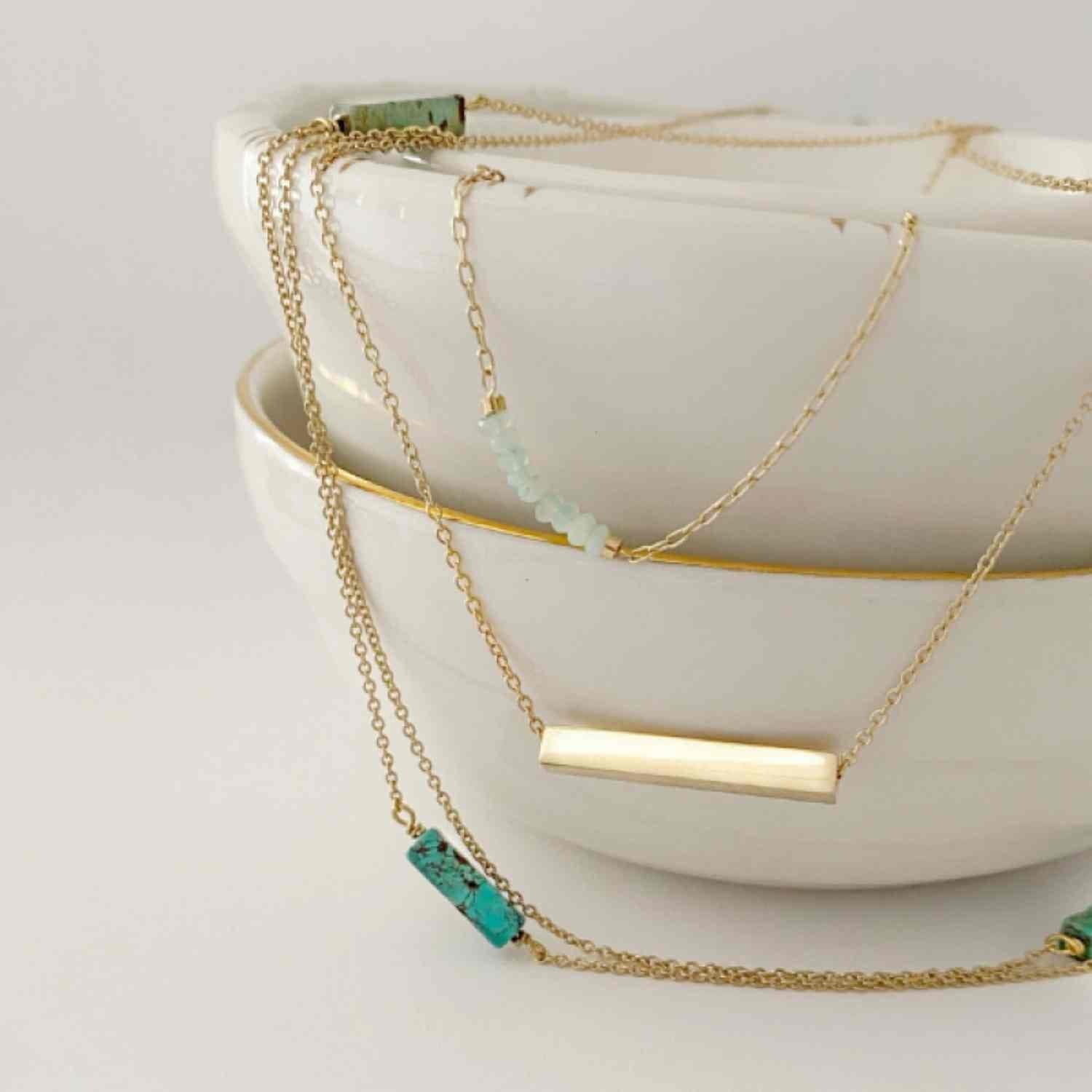EVELYNE-M 40-45cm STRIPES&JOIST | Bar Cube - Necklace - Gold