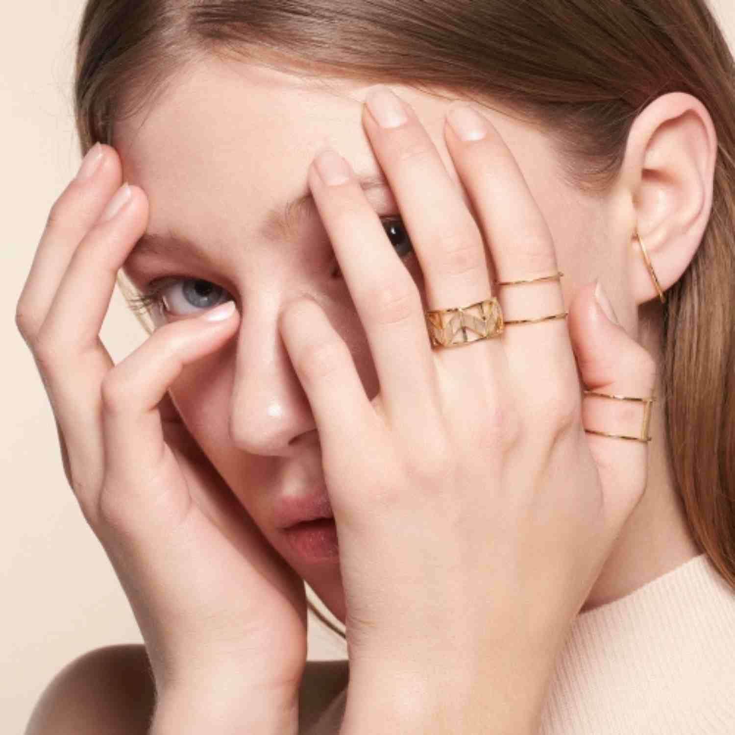 EVELYNE-M STRIPES&JOIST | Double - Ring - 18 Karat Gold