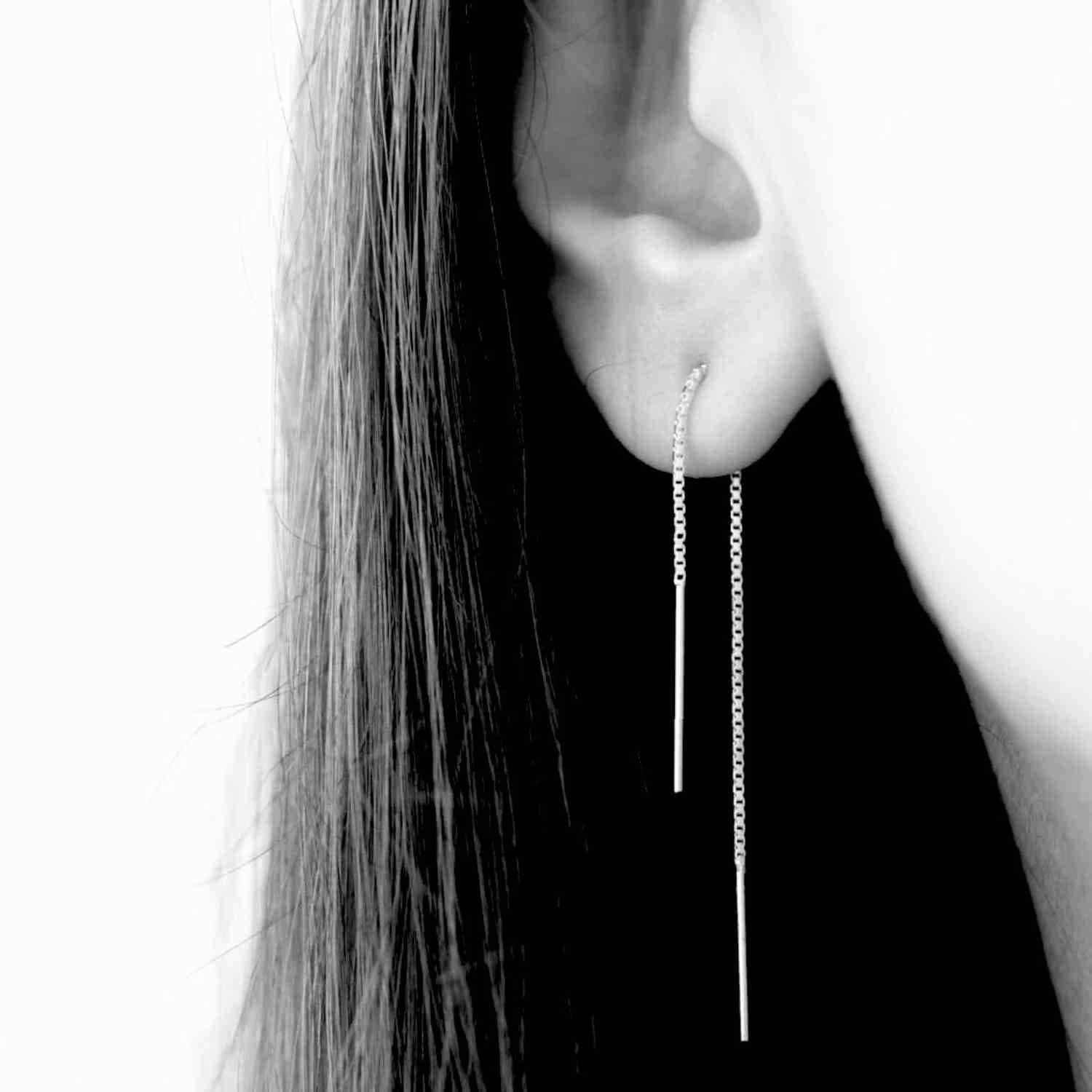 EVELYNE-M STRIPES&JOIST | Line Medium - EarChain - Silver
