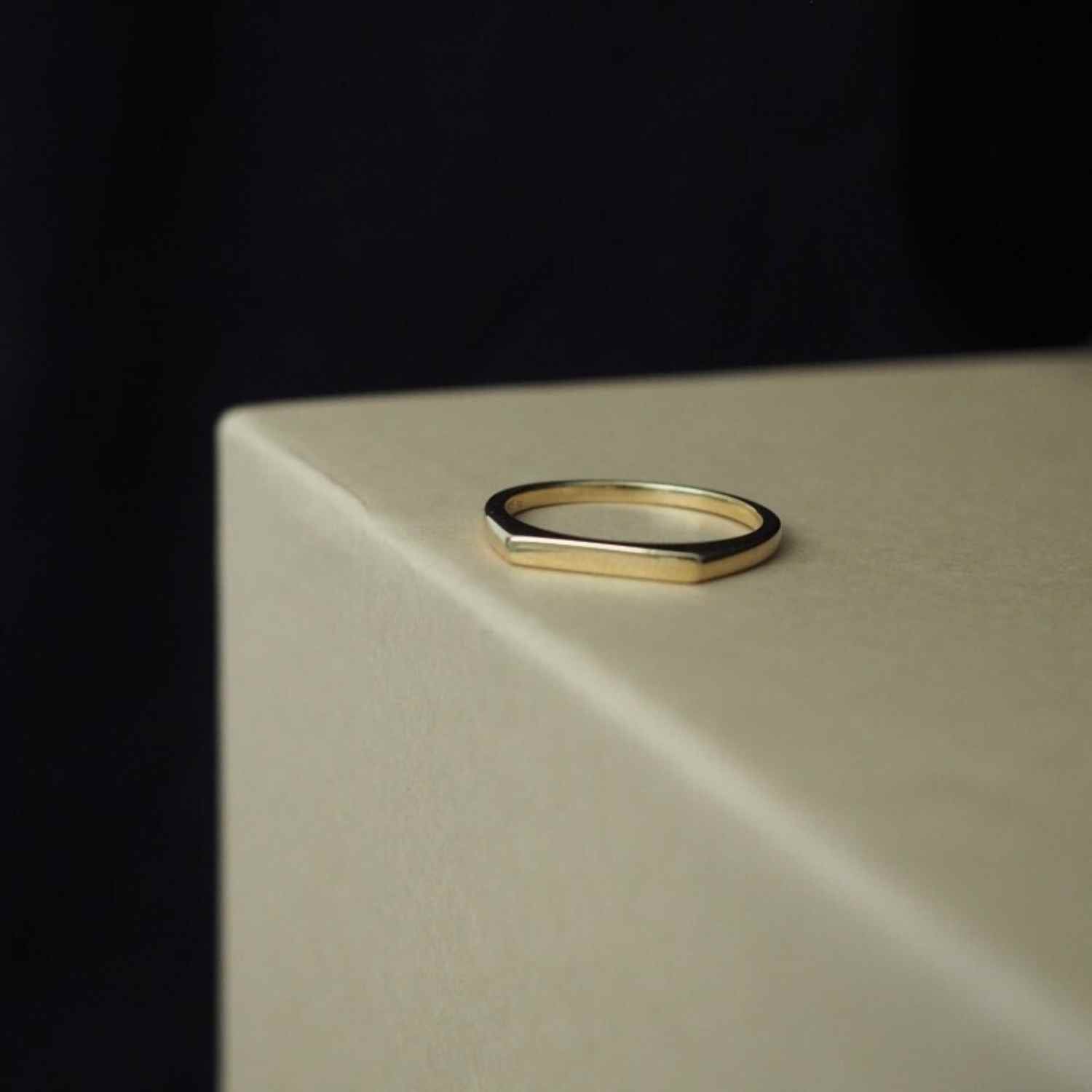 EVELYNE-M STRIPES&JOIST | Slim Signet - Ring - 18 Karat Gold
