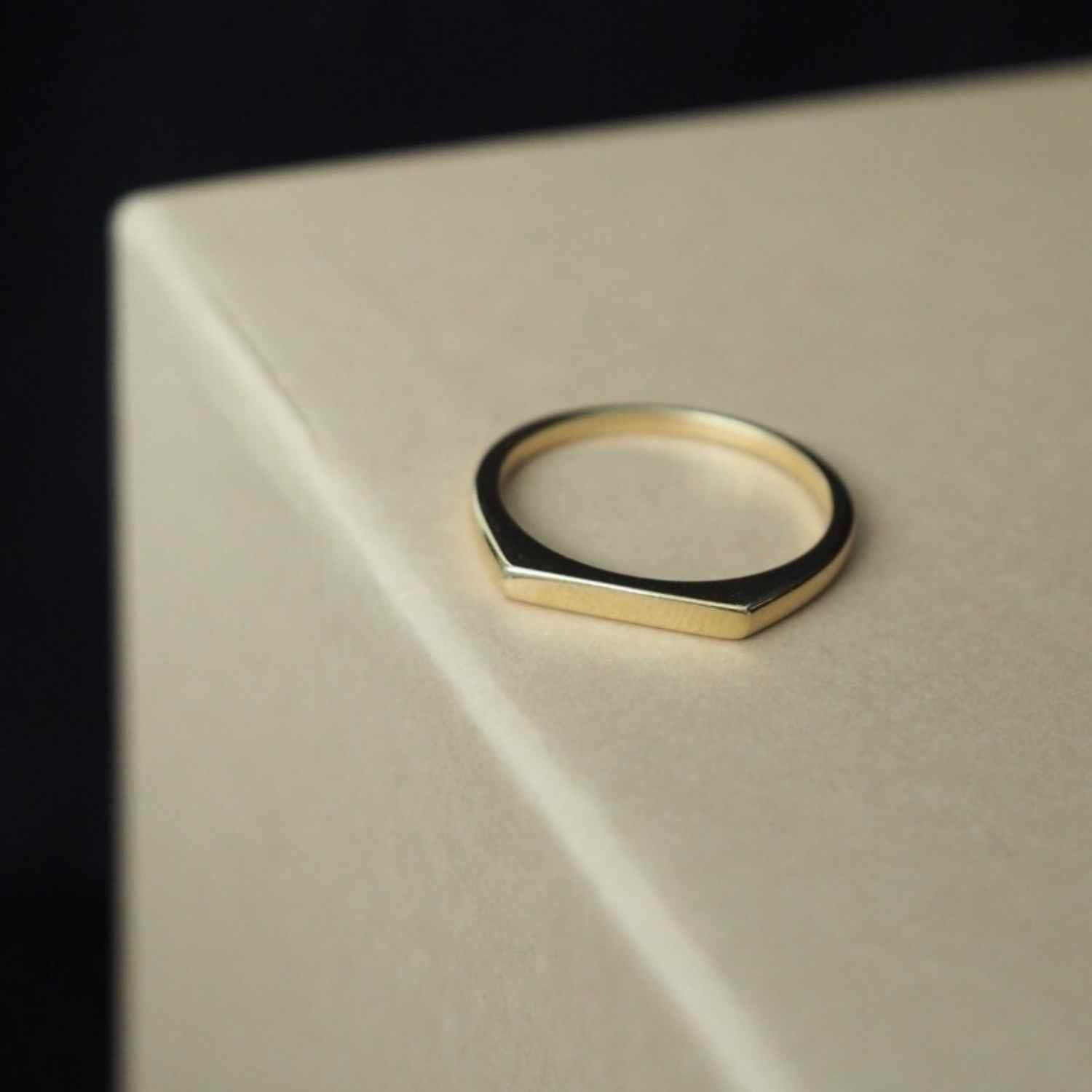 EVELYNE-M STRIPES&JOIST | Slim Signet - Ring - 18 Karat Gold