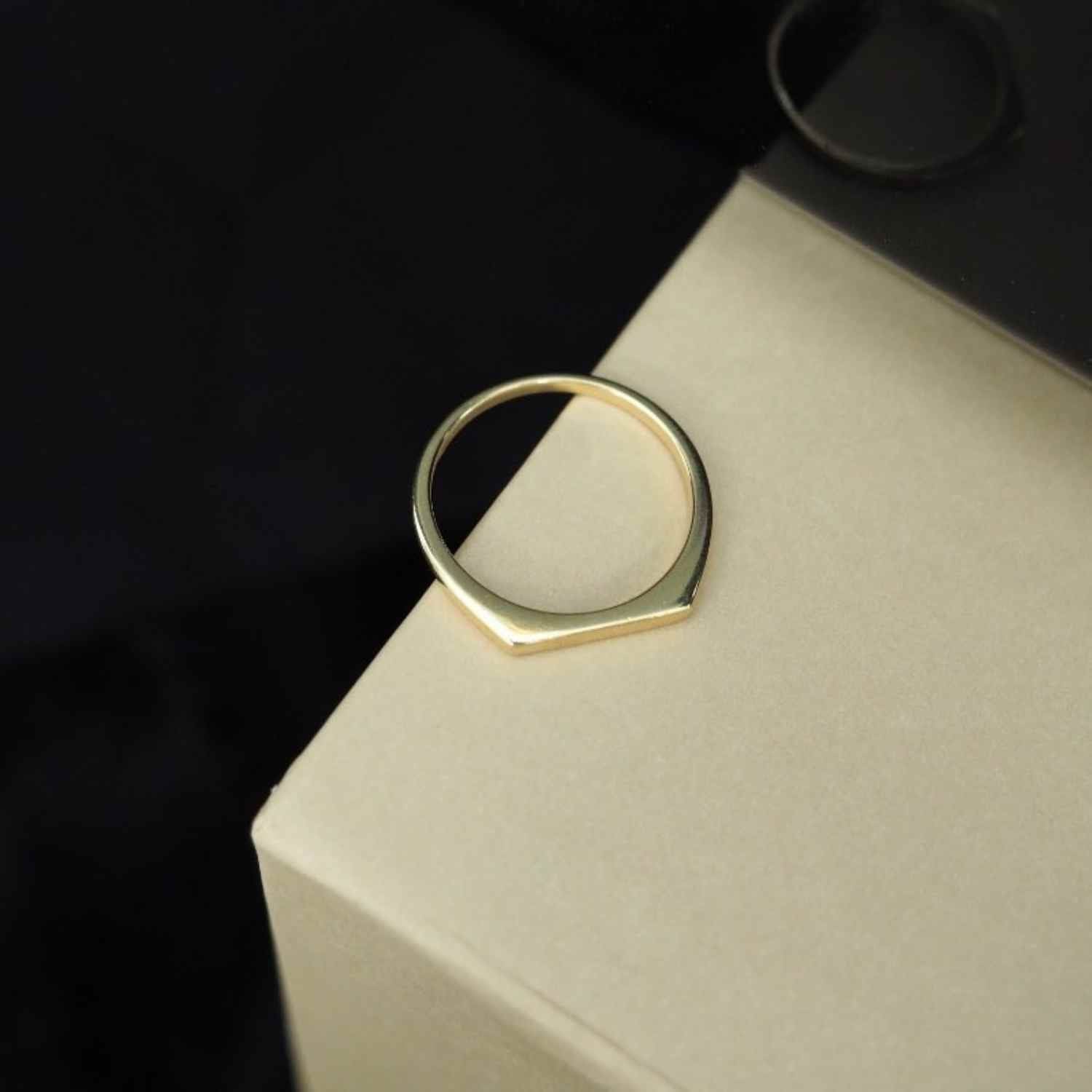 EVELYNE-M STRIPES&JOIST | Slim Signet - Ring - 18 Karat Gold
