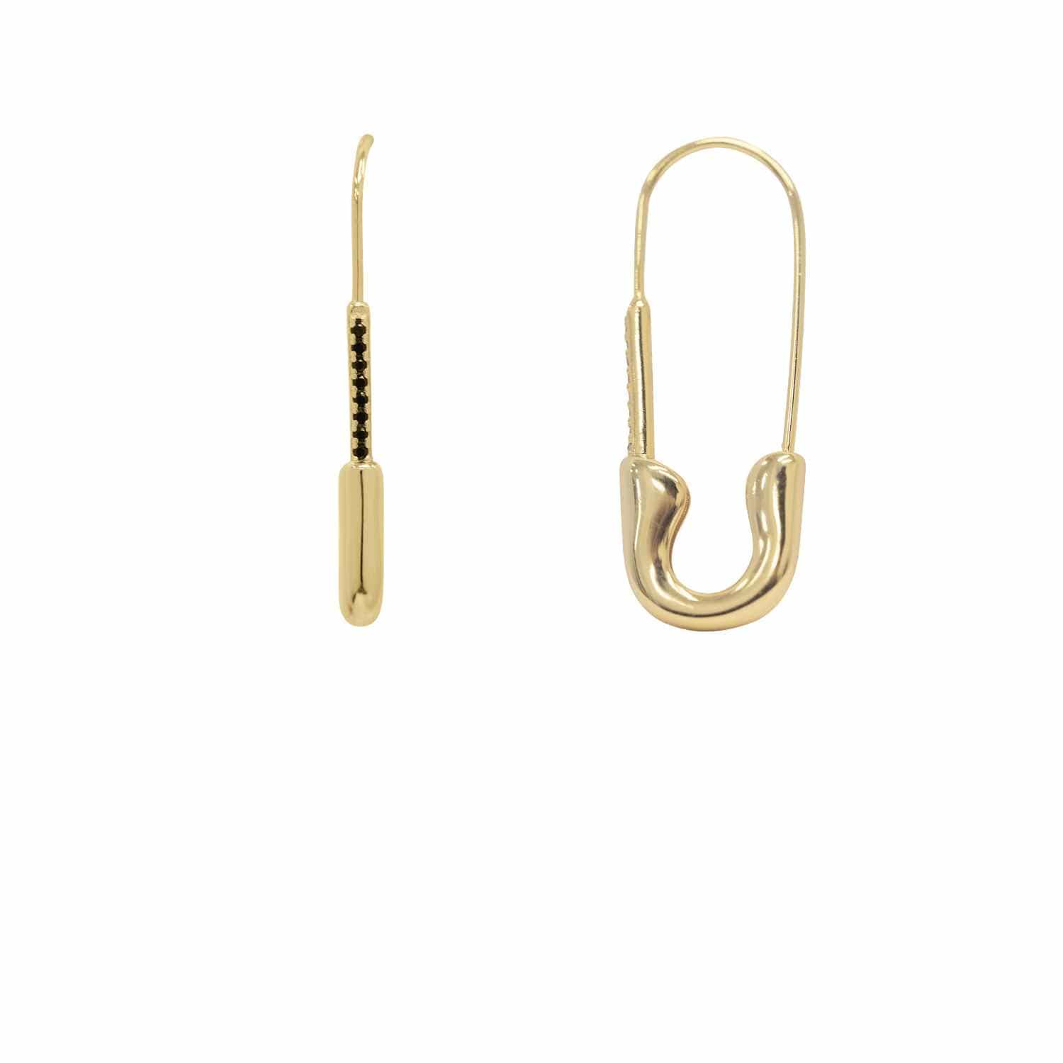 EVELYNE-M ANIMORUM | Black Spinel Safety Pin - Creole Hoop Earring - Gold
