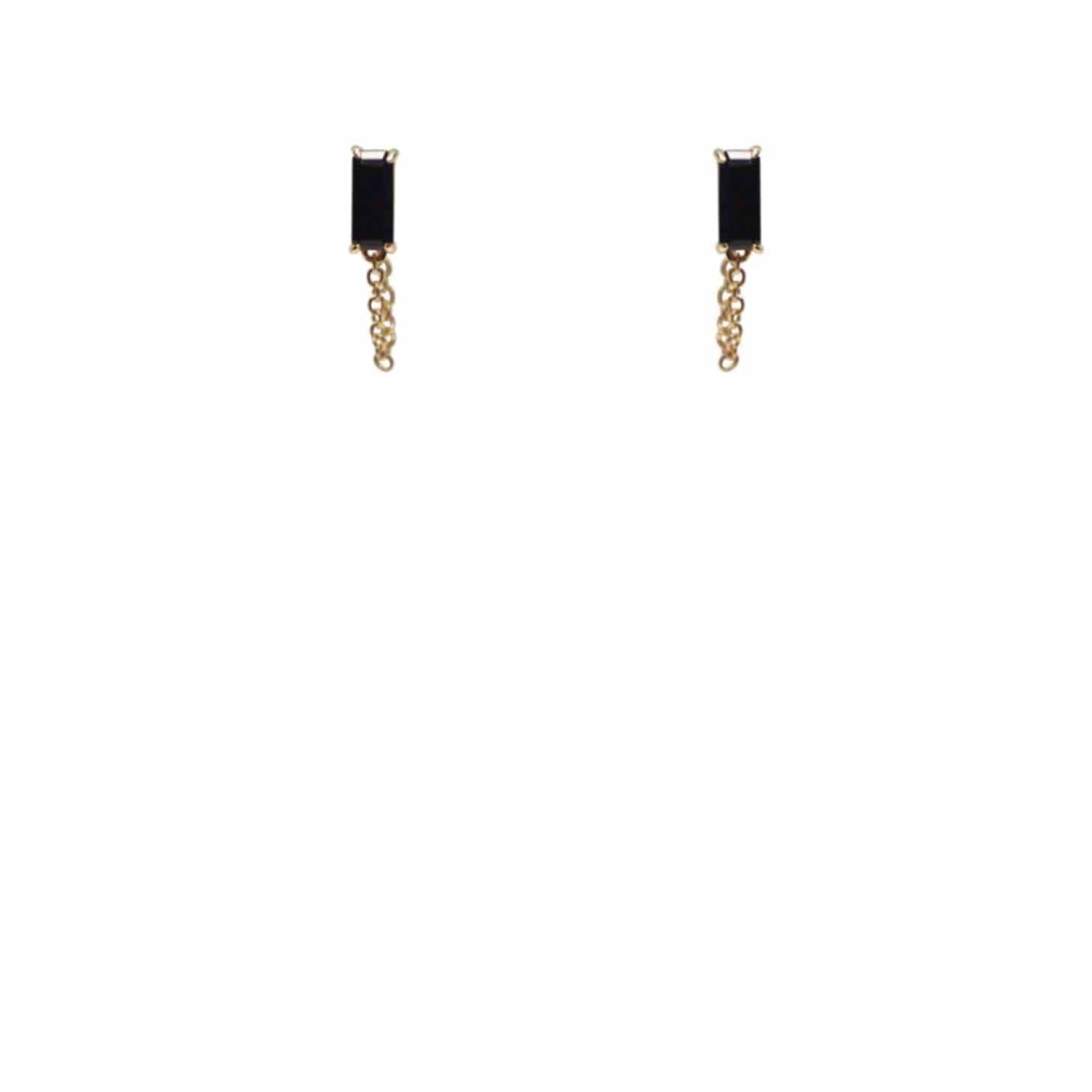 EVELYNE-M BAGUETTE | Black Onyx Chain - Stud Earring - 18 Karat Gold