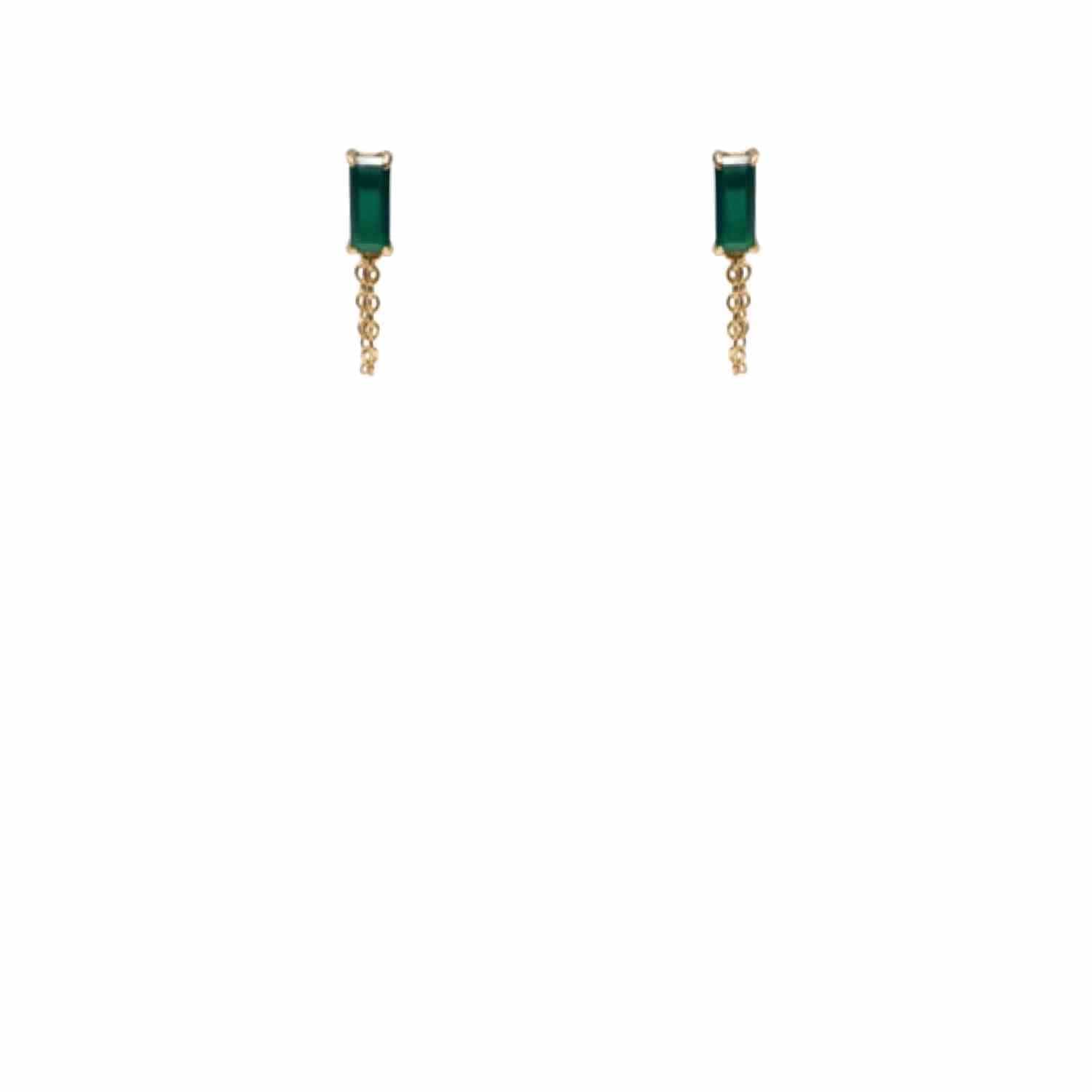 EVELYNE-M BAGUETTE | Green Onyx Chain - Stud Earring - 18 Karat Gold