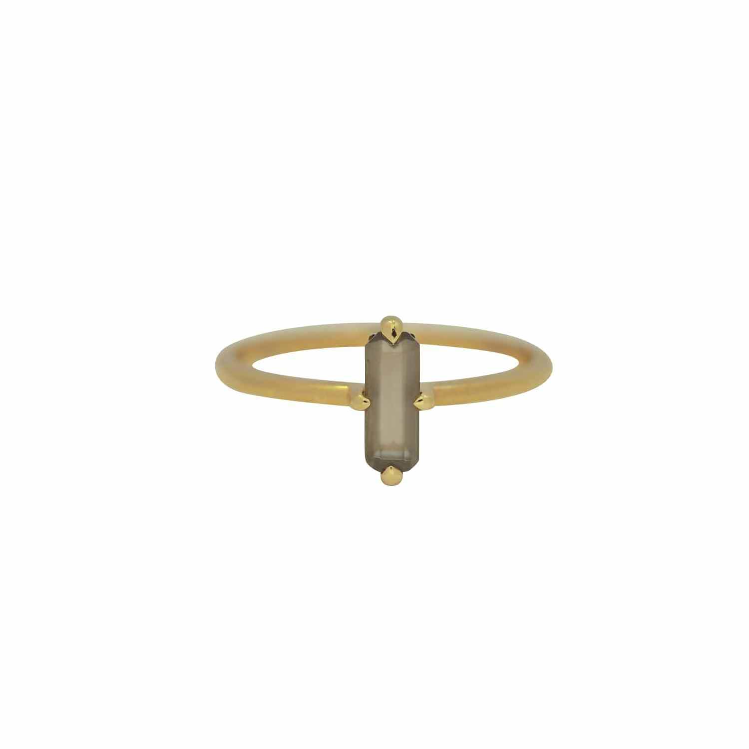 EVELYNE-M BAGUETTE | Grey Moonstone Cross - Ring - 18 Karat Gold