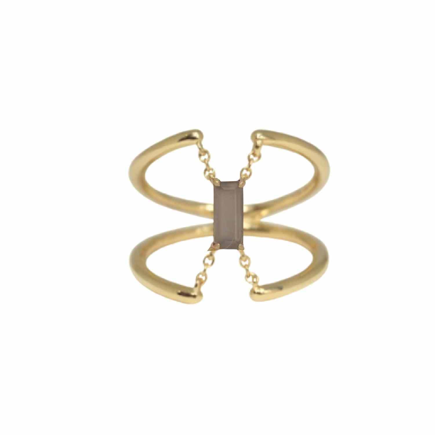 EVELYNE-M BAGUETTE | Grey Moonstone Trapeze - Ring - 18 Karat Gold
