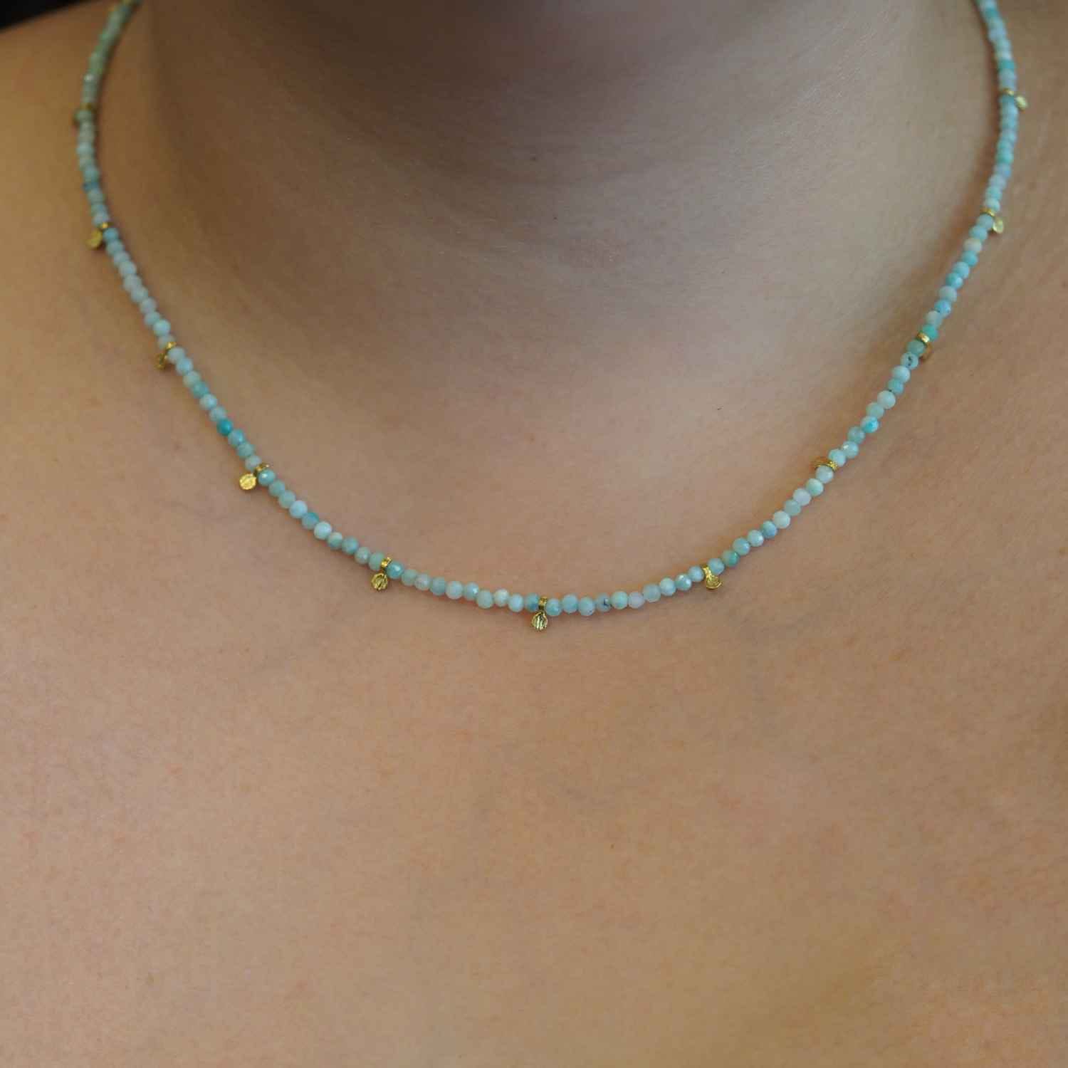 EVELYNE-M ca. 41 - 48cm verstellbar COSMIC SPOT | Amazonite Orbit Satellite - Collar - Gold (LIMITED EDITION)