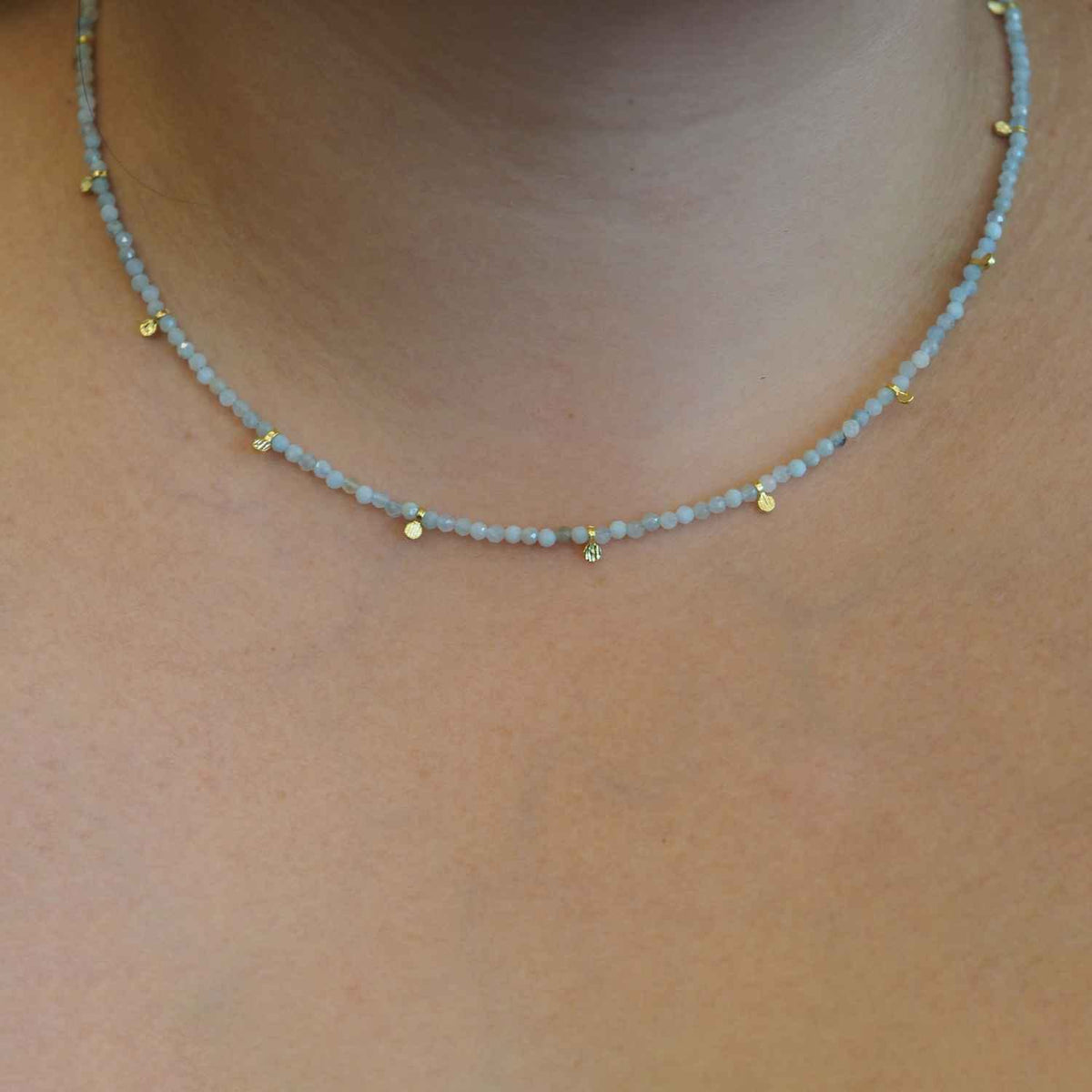 EVELYNE-M ca. 41 - 48cm verstellbar COSMIC SPOT | Aquamarine Orbit Satellite - Collar - Gold (LIMITED EDITION)
