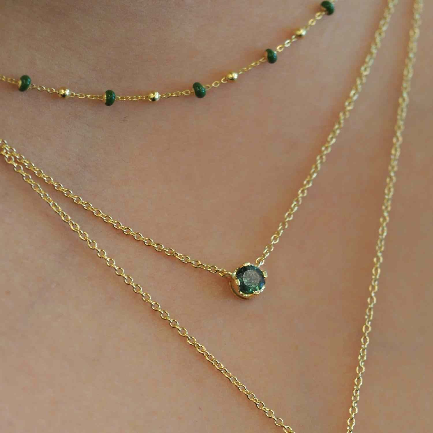 EVELYNE-M 42cm LUNAMOTION | Meteoroids Orbit Green Emerald - Collar - 18 Karat Gold