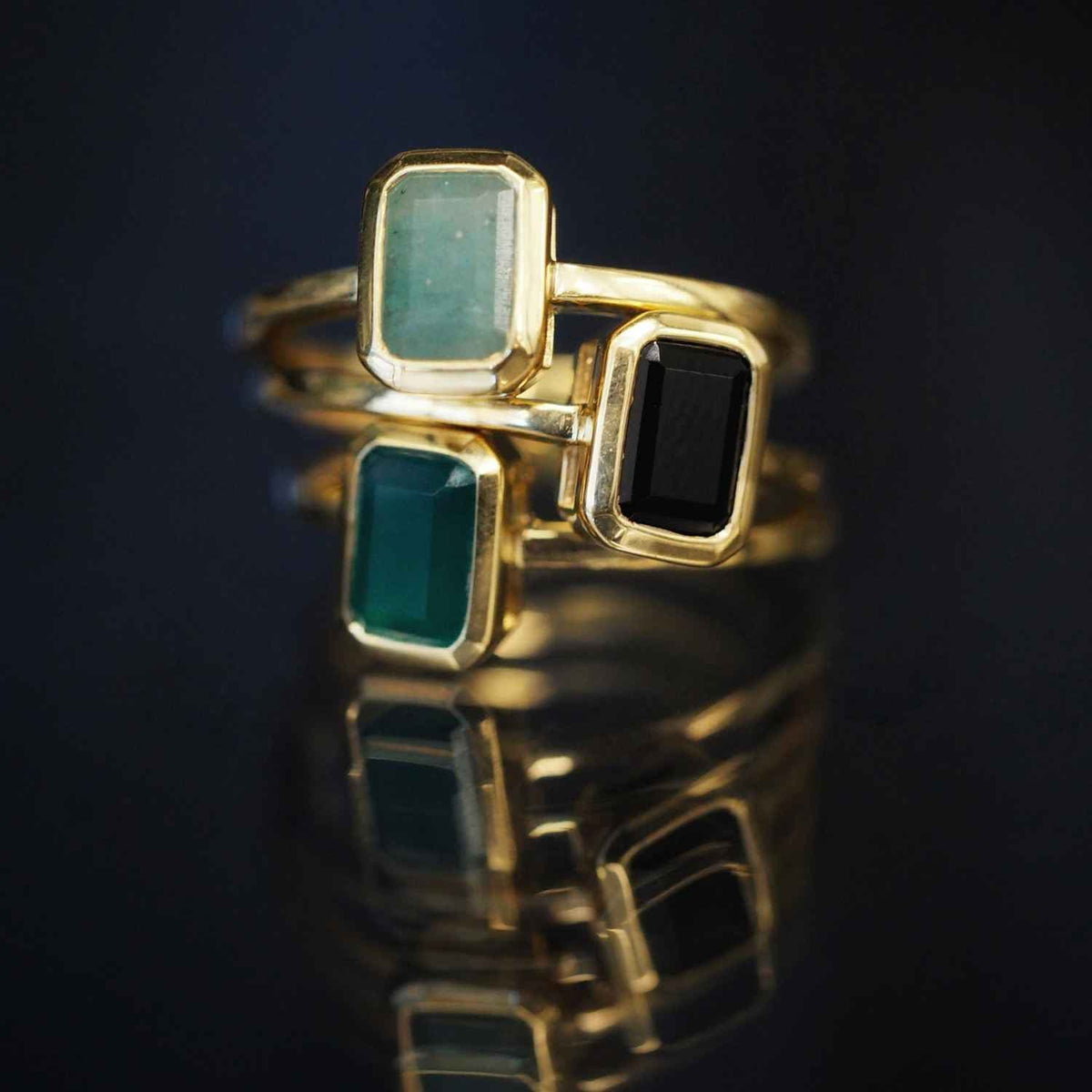 EVELYNE-M METROPOLIS | Octagon Green Onyx - Ring - Gold