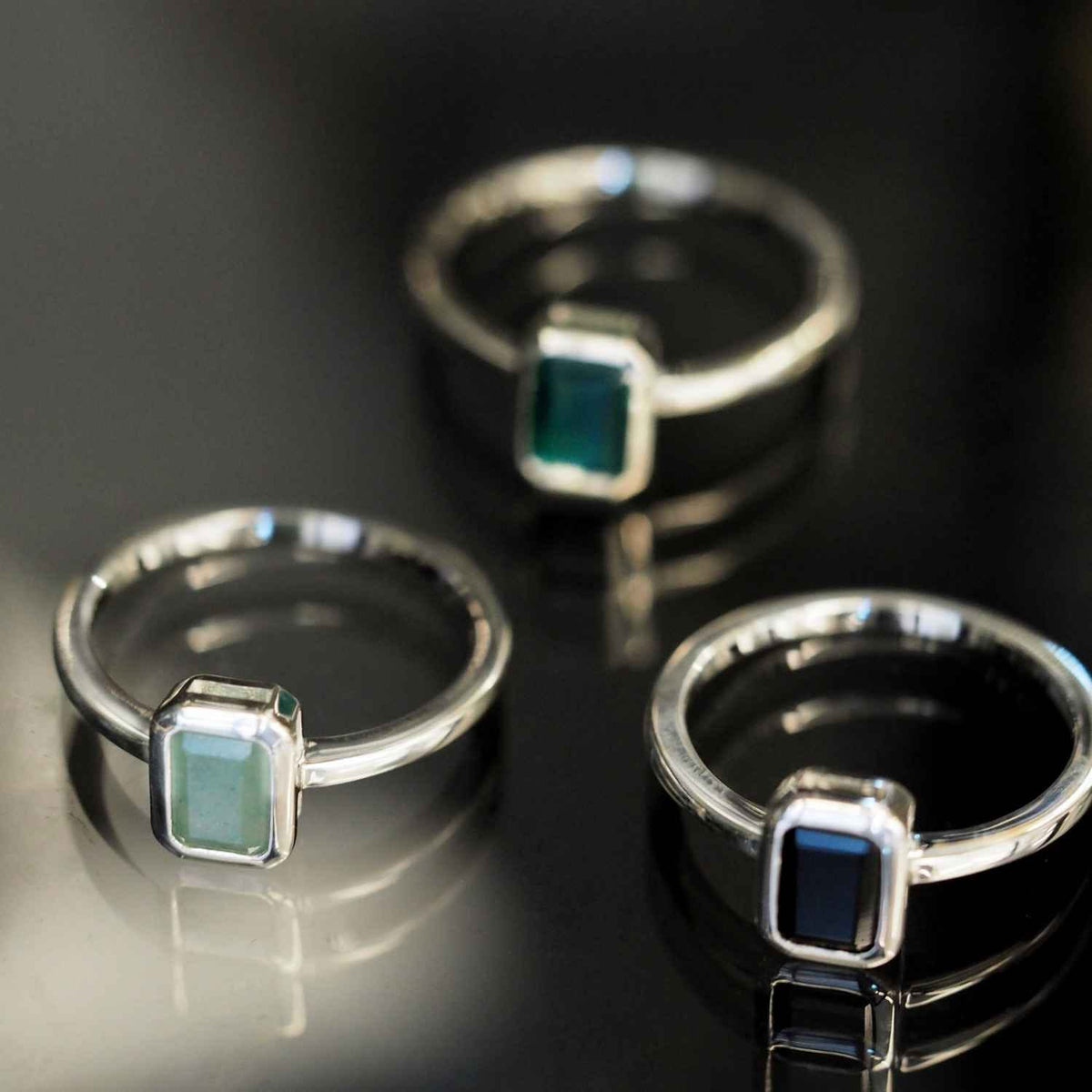 EVELYNE-M METROPOLIS | Octagon Green Onyx - Ring - Silver