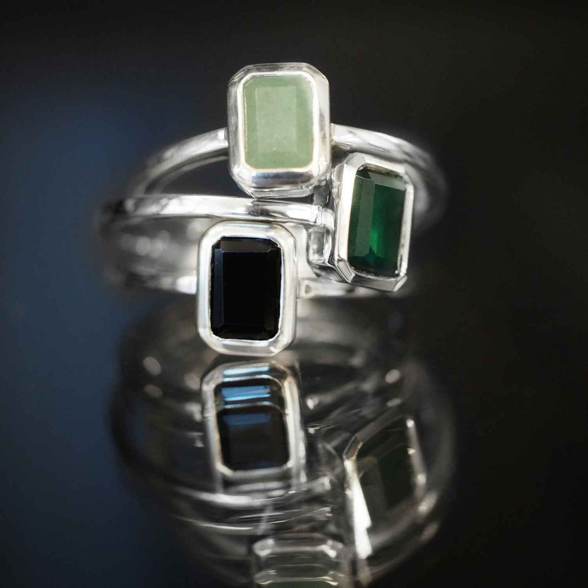 EVELYNE-M METROPOLIS | Octagon Green Onyx - Ring - Silver