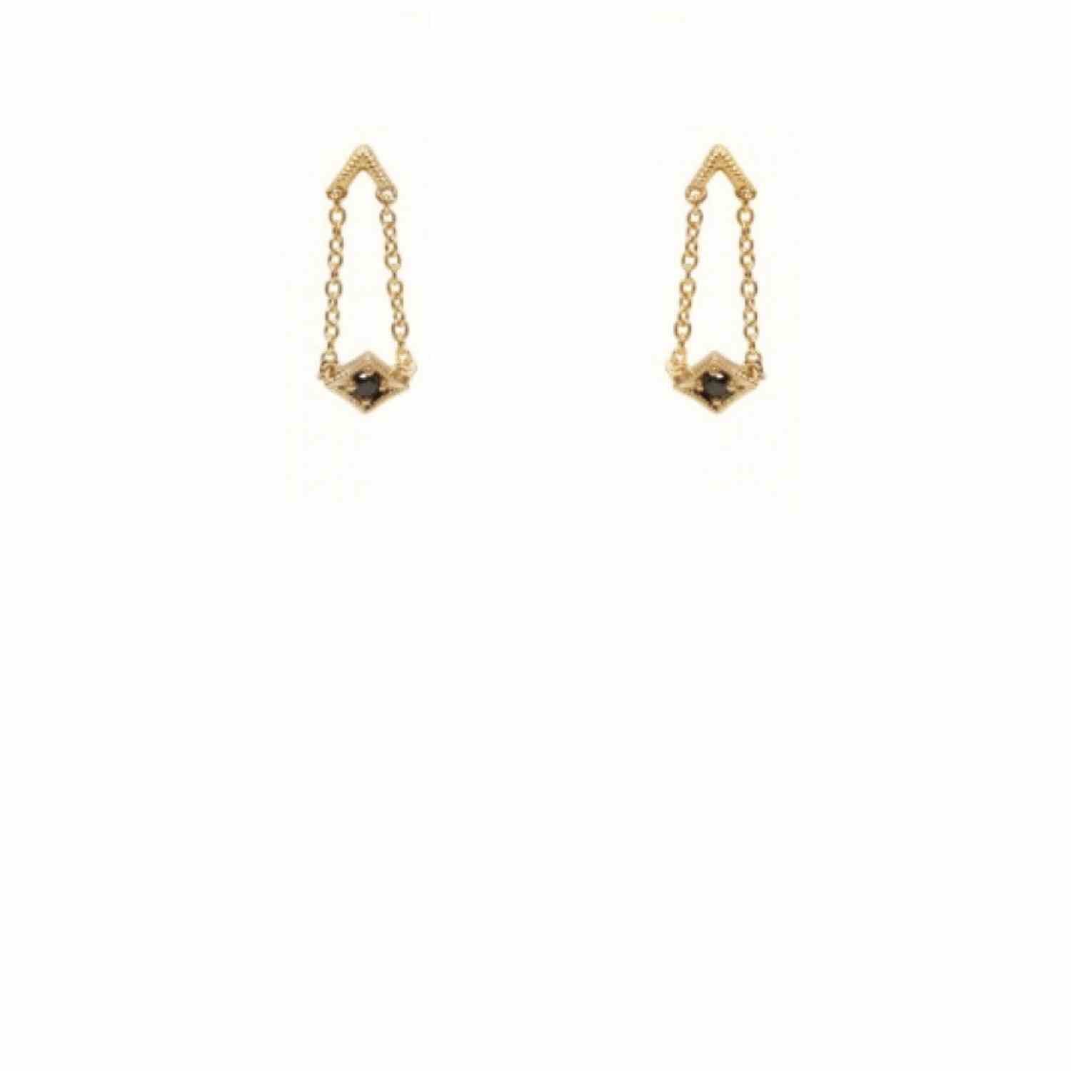 EVELYNE-M OPALIA | Vintage Rhombus Black Diamond Chain - Stud Earring - 18 Karat Gold