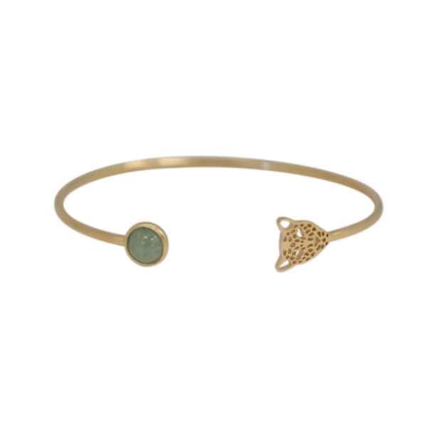 EVELYNE-M ONE SIZE PANTHERA | Aventurin & Head - Bangle - Gold