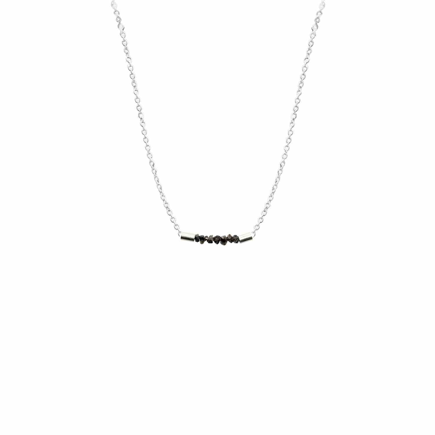 EVELYNE-M 42.5cm ROCKS | Black Rough Diamond - Necklace - Silver