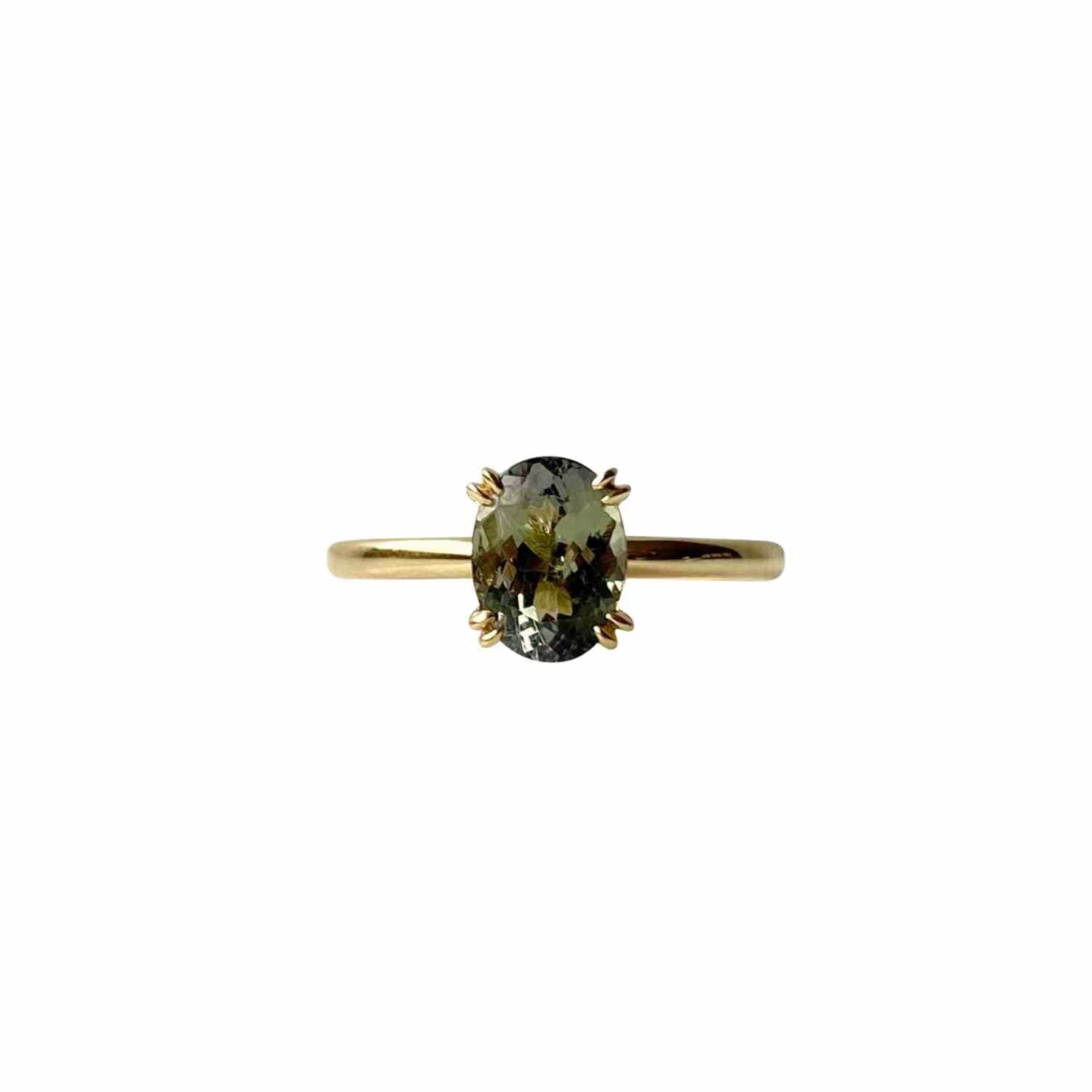 EVELYNE-M 52 SMILODON | Zoisite Moss Green Solitaire - Ring - 18 Karat Gold (ONE OF A KIND)