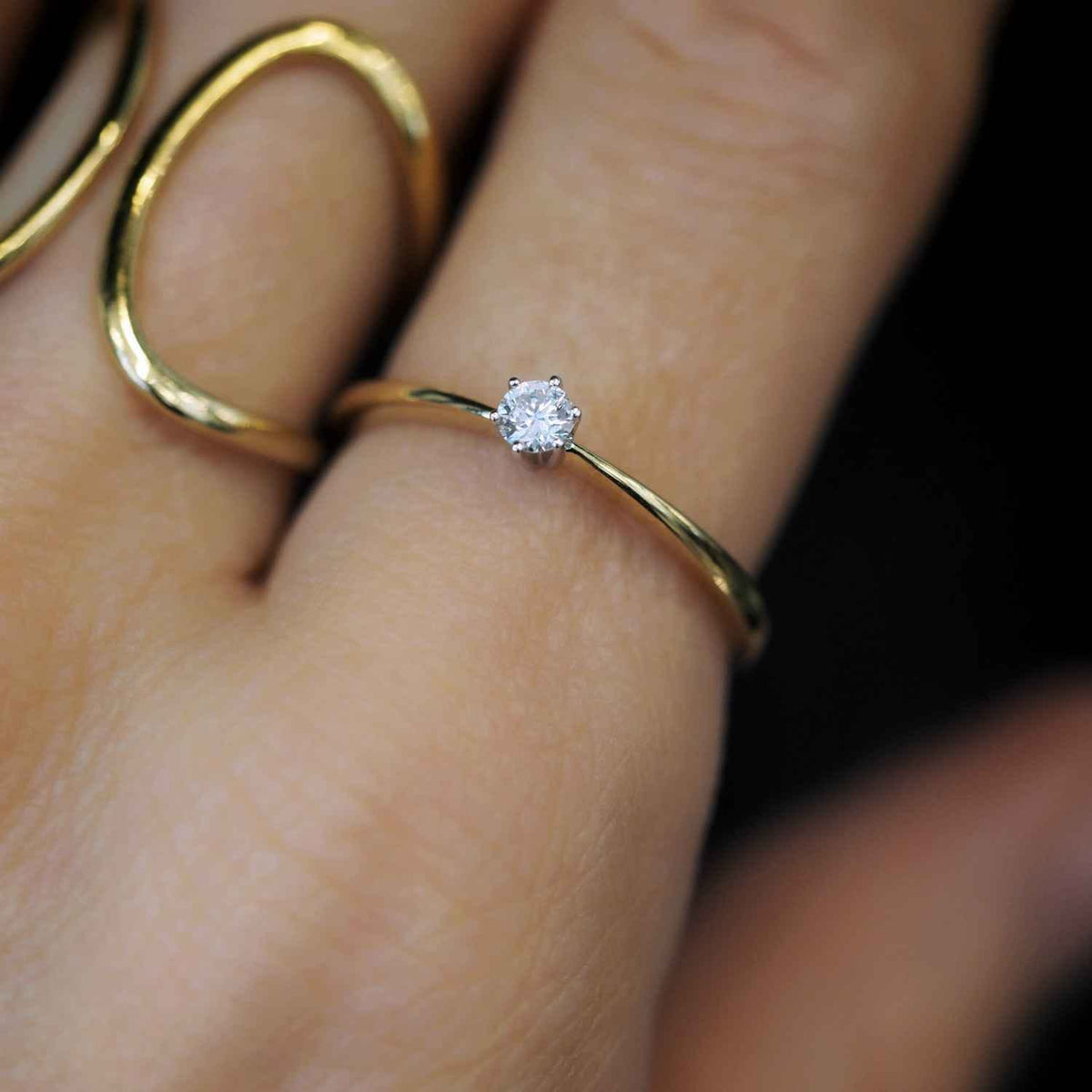 EVELYNE-M SOLITAIRE | Diamond White (3) - Ring - 18 Karat Gold Tow Tone