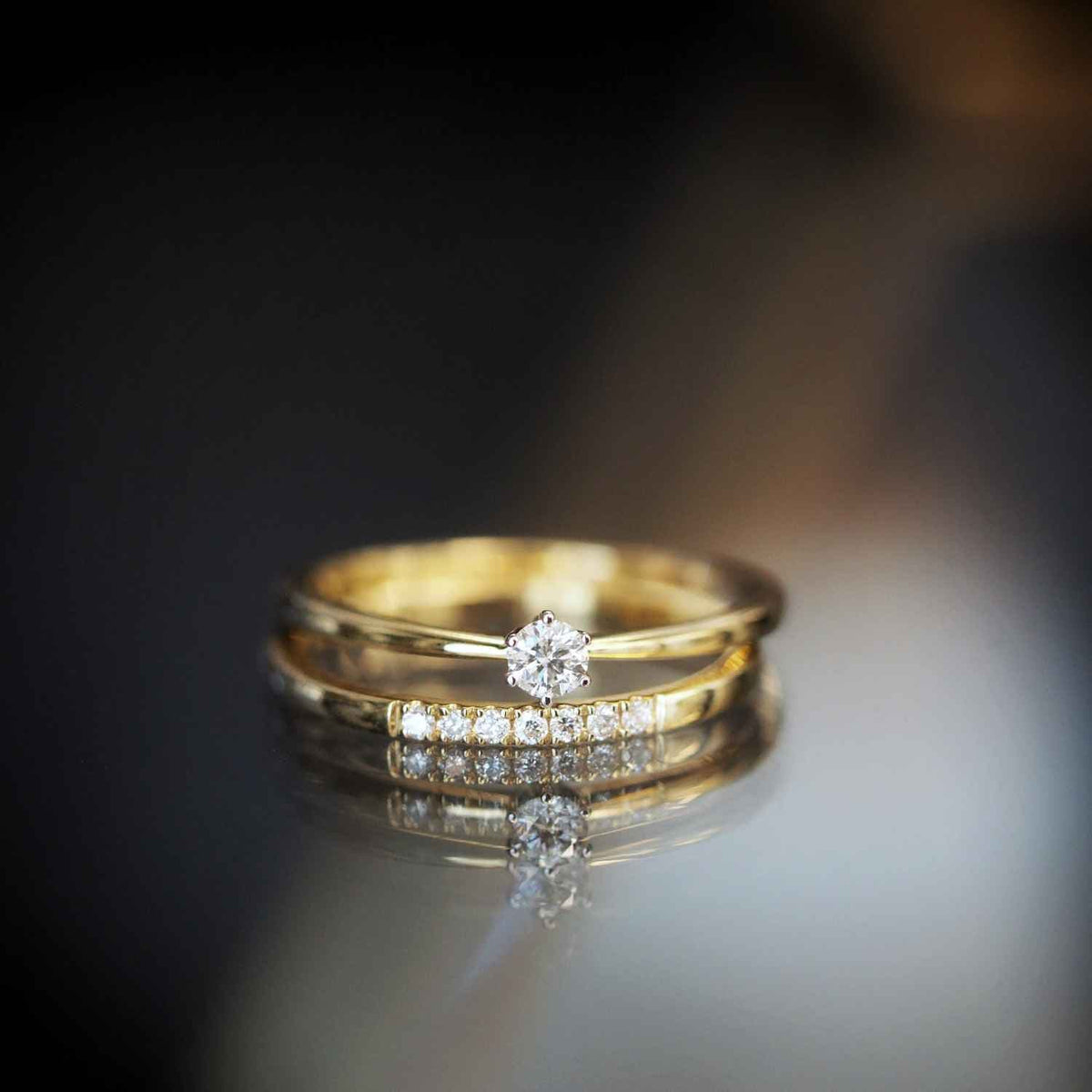 EVELYNE-M SOLITAIRE | Diamond White (3) - Ring - 18 Karat Gold Tow Tone