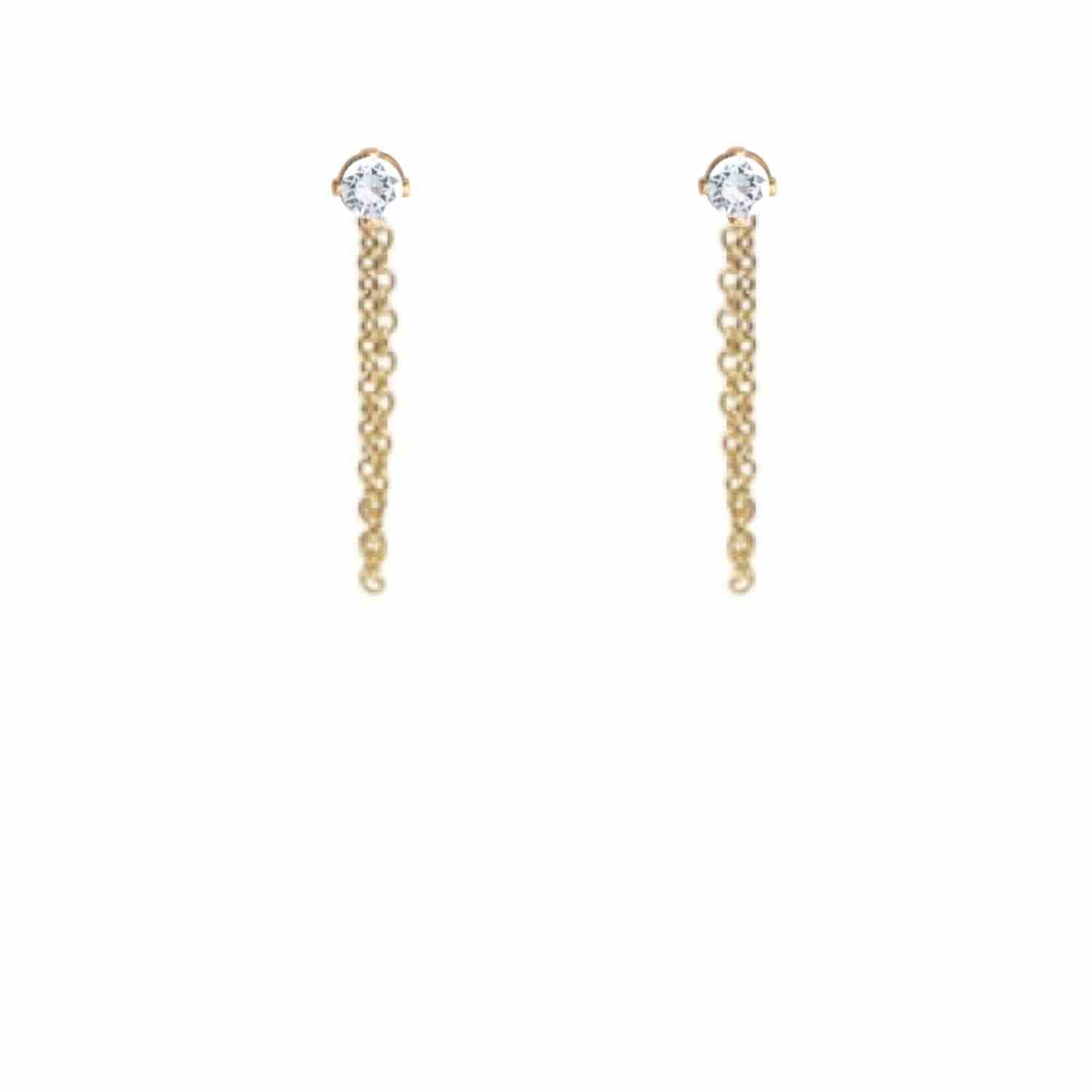 EVELYNE-M SOLITAIRE | Diamond White Chaining - Stud Earring - 18 Karat Gold