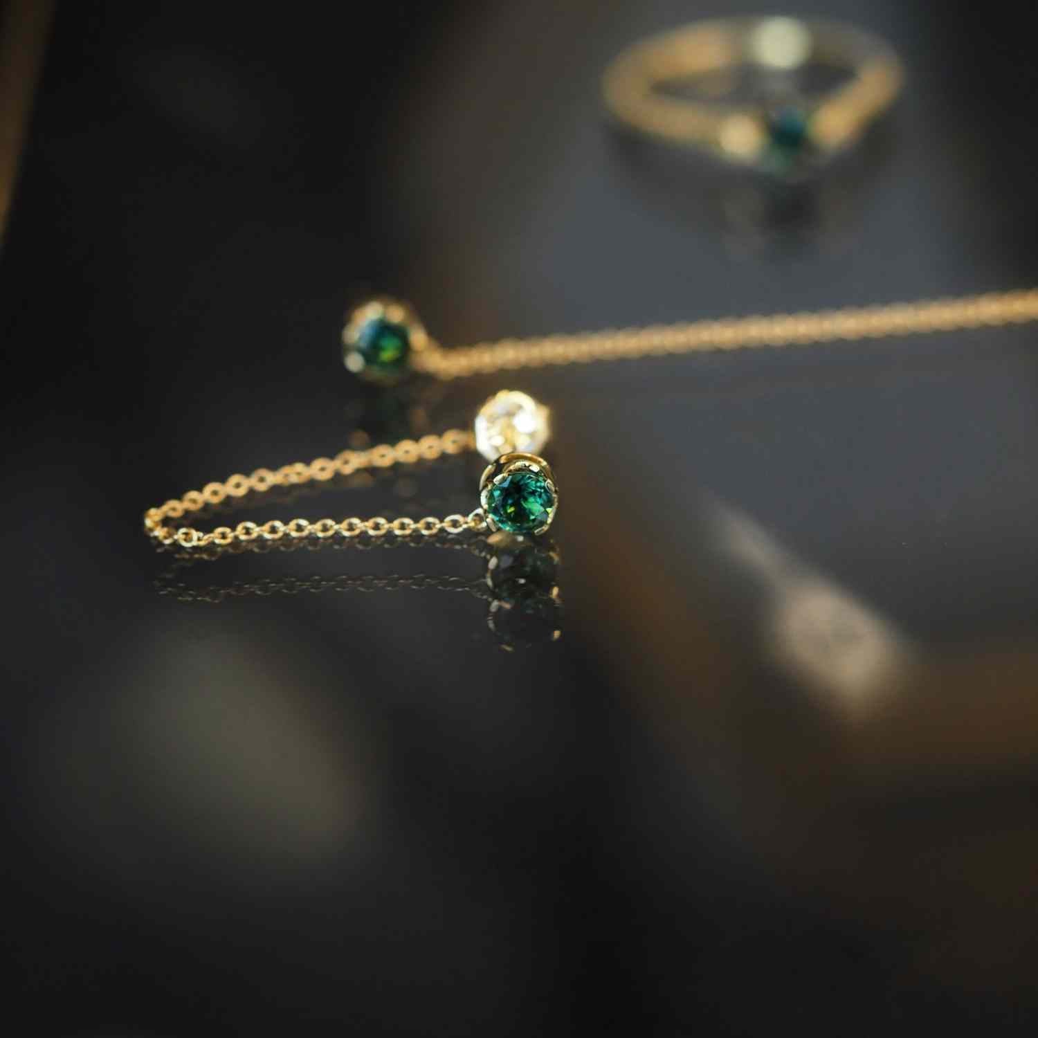 EVELYNE-M Paar SOLITAIRE | Tourmaline Chaining - Stud Earring - 18 Karat Gold (LIMITED EDITION)