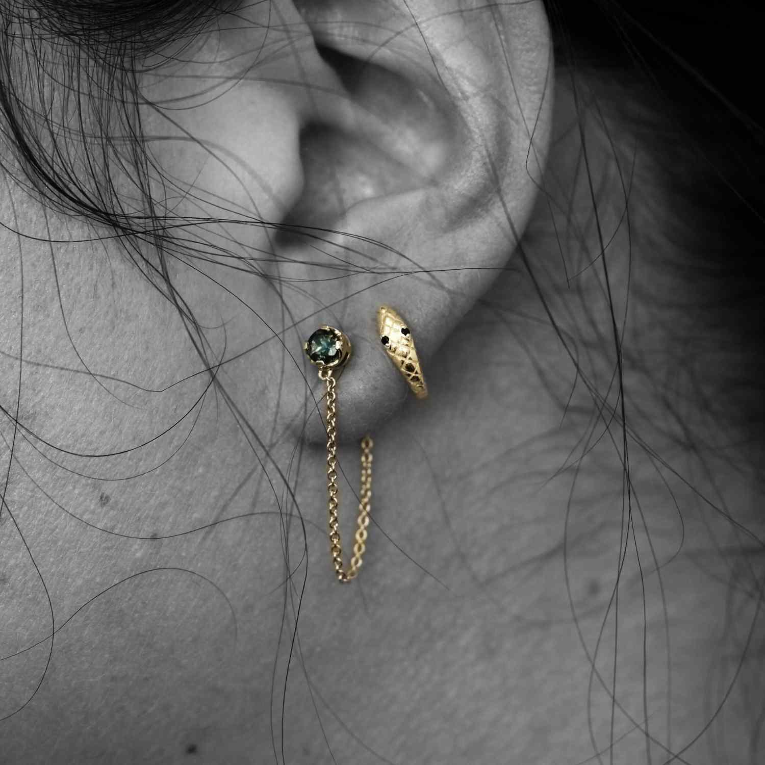 EVELYNE-M Paar SOLITAIRE | Tourmaline Chaining - Stud Earring - 18 Karat Gold (LIMITED EDITION)