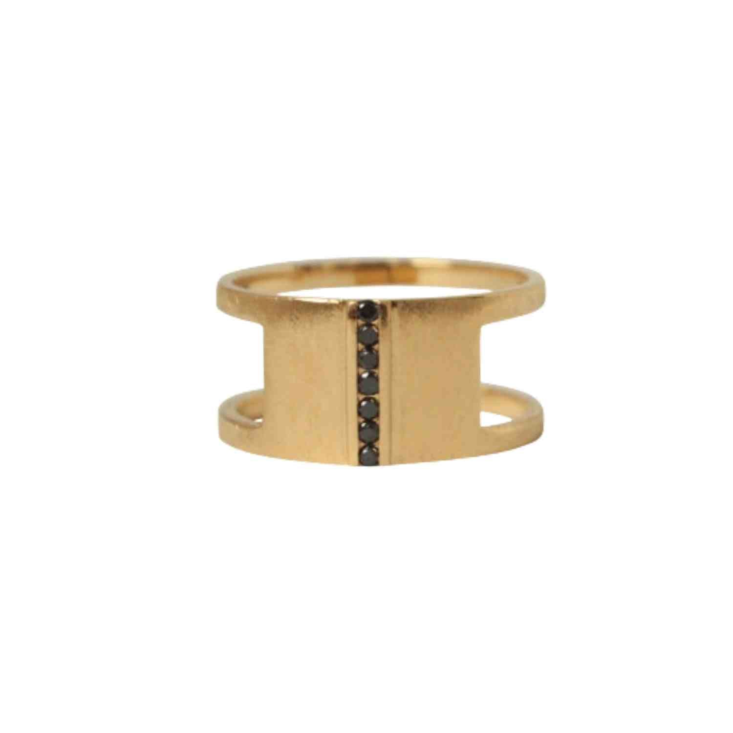 EVELYNE-M STRIPES&JOIST | Bar Seven Diamond Black - Ring - 18 Karat Gold