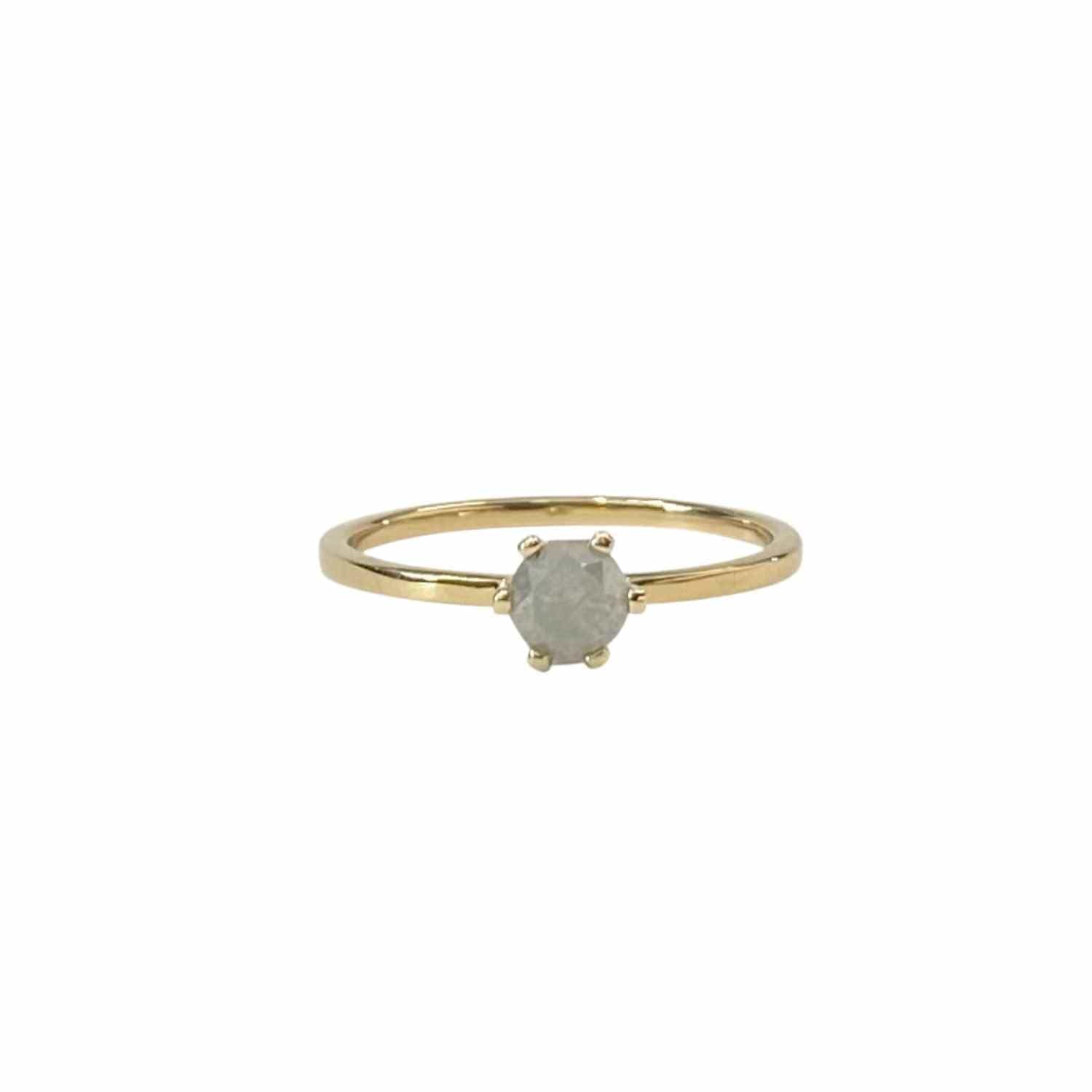 EVELYNE-M STRIPES&JOIST | Diamond Rustic Milky Whitegrey Solitaire - Ring - 18 Karat Gold - (ONE OF A KIND)