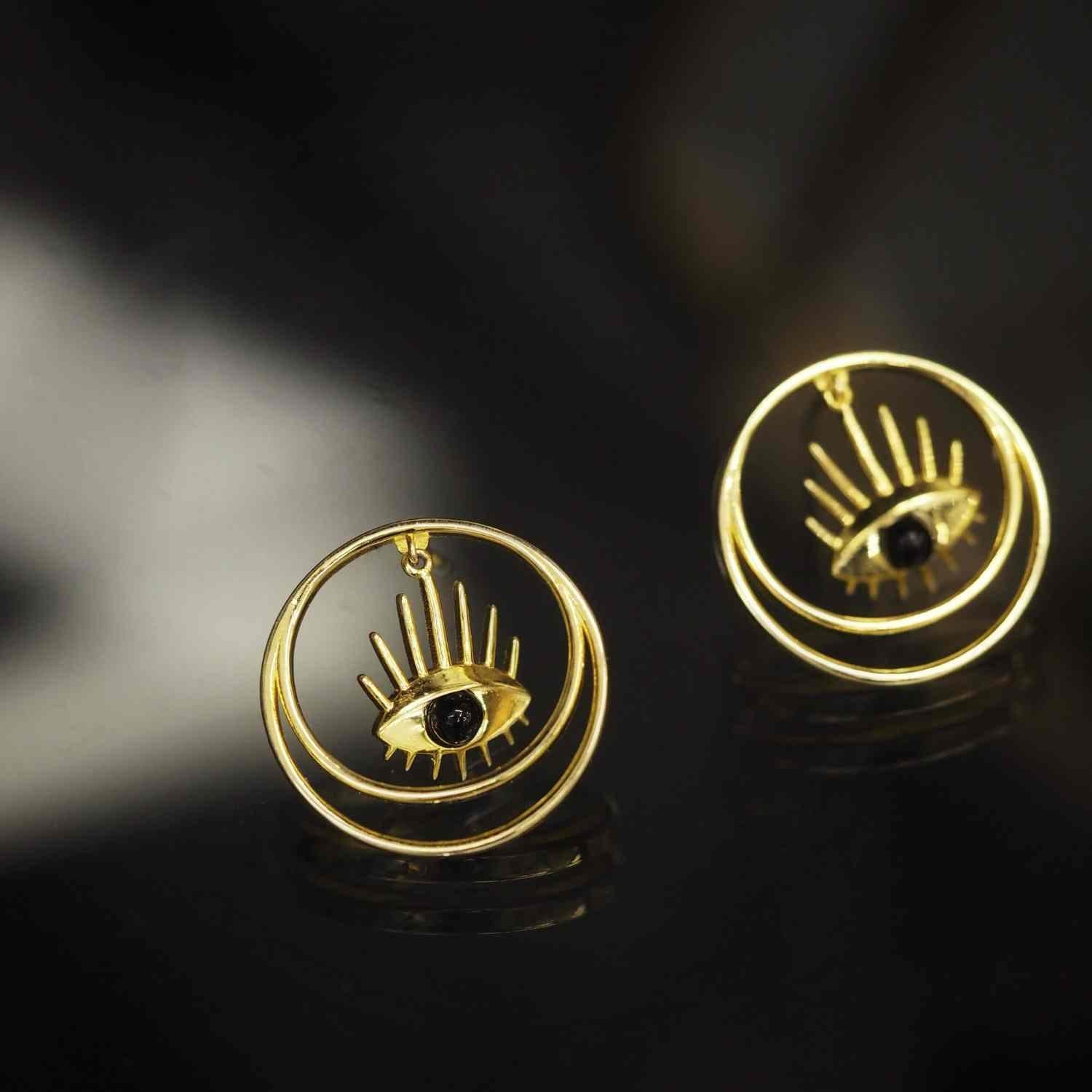 EVELYNE-M THIRD EYE | Flow Black Onyx - Stud Earring - Gold